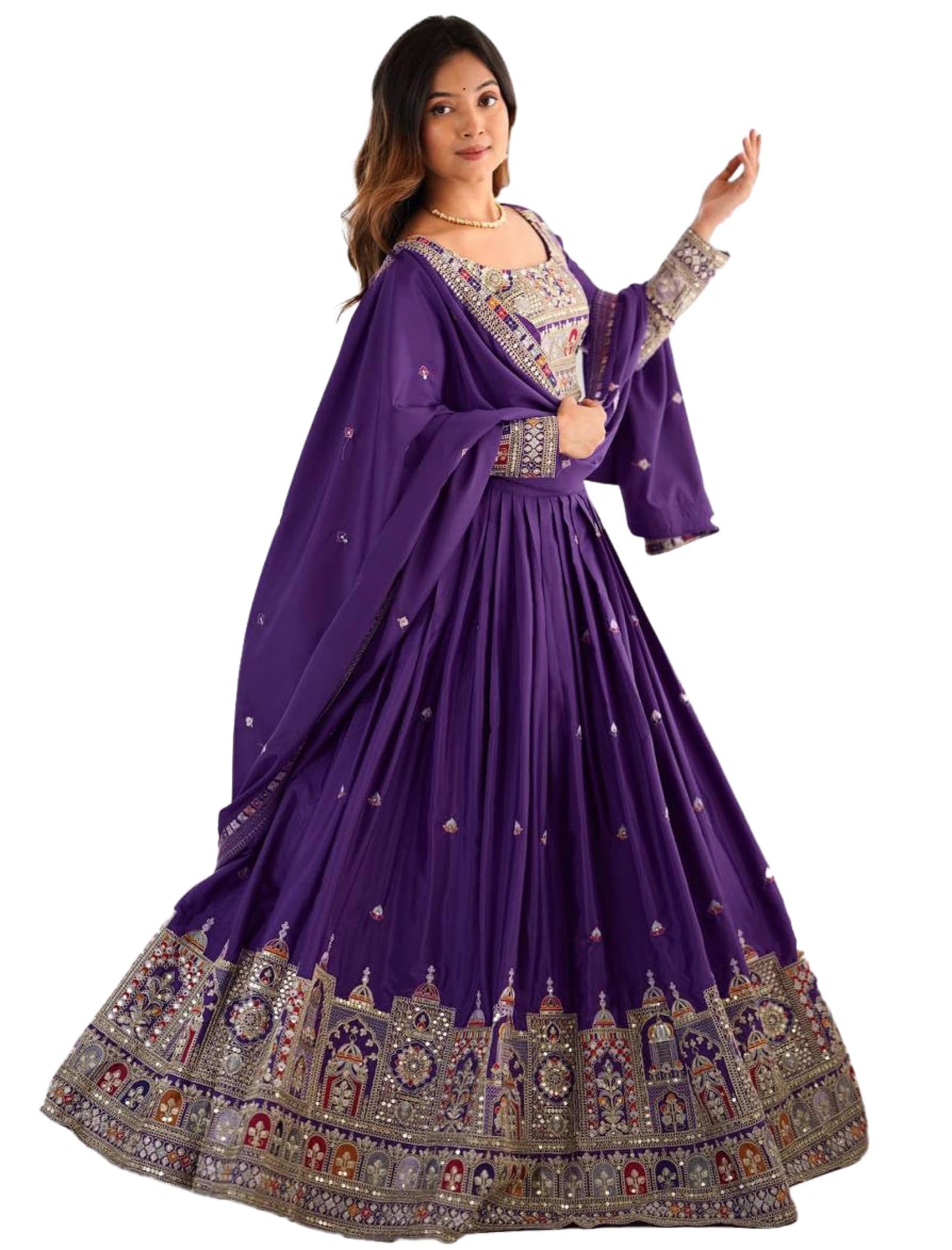 JIHU CULTURE Women's Natural Silk Coding Dori With Sequence Embroidery Work Semi Sttiched Lehenga Choli Set For Wedding (Purple)