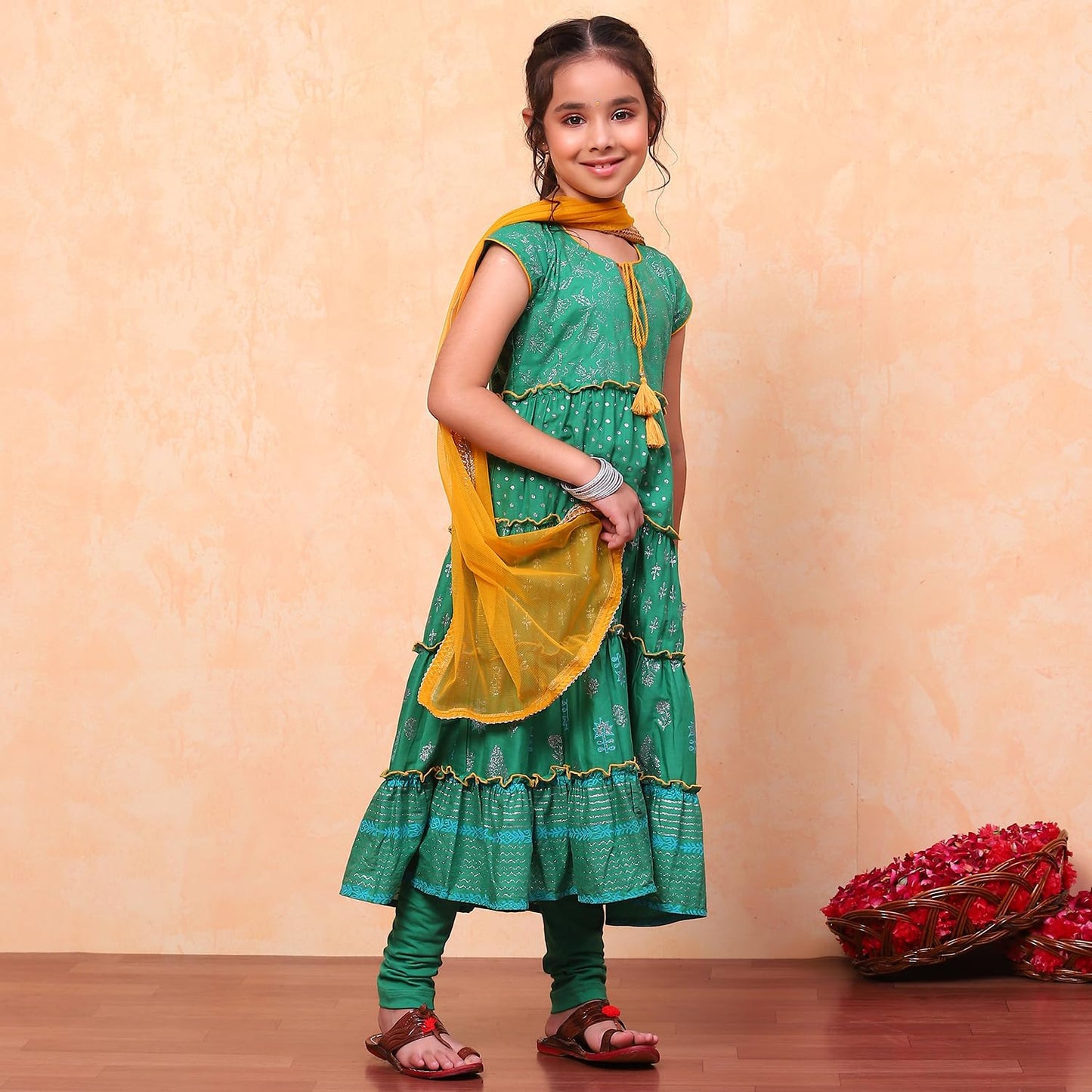 Biba Girl's Cotton Salwar Suit Sets (KW3526EAW24MEDIUM Green