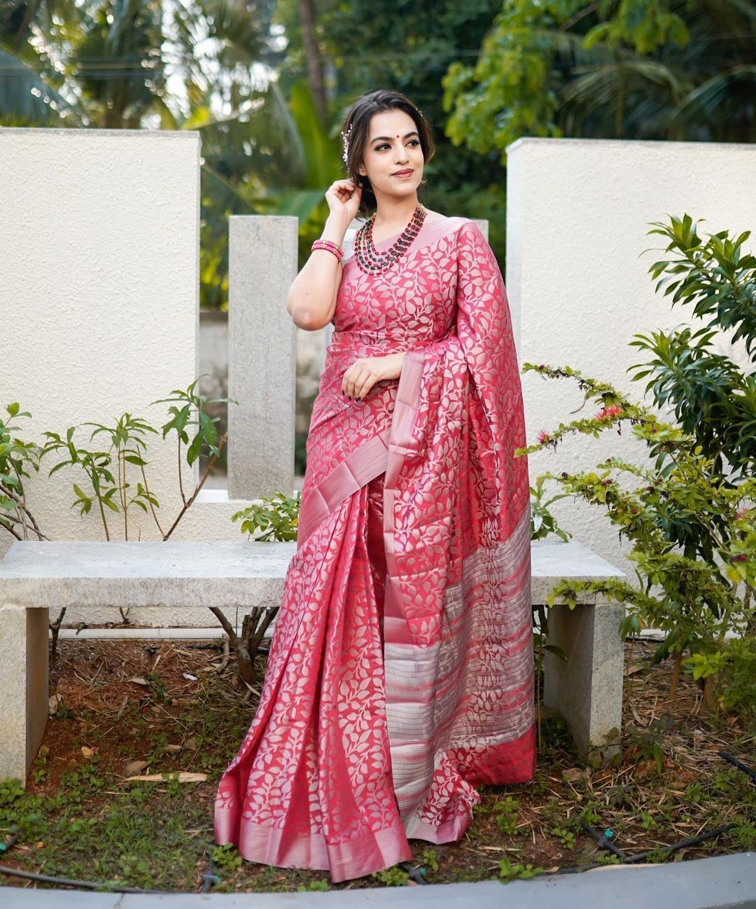 SGF11- Women's Kanjivaram Soft Silk Saree With Blouse Piece (Light Pink SGF-15)