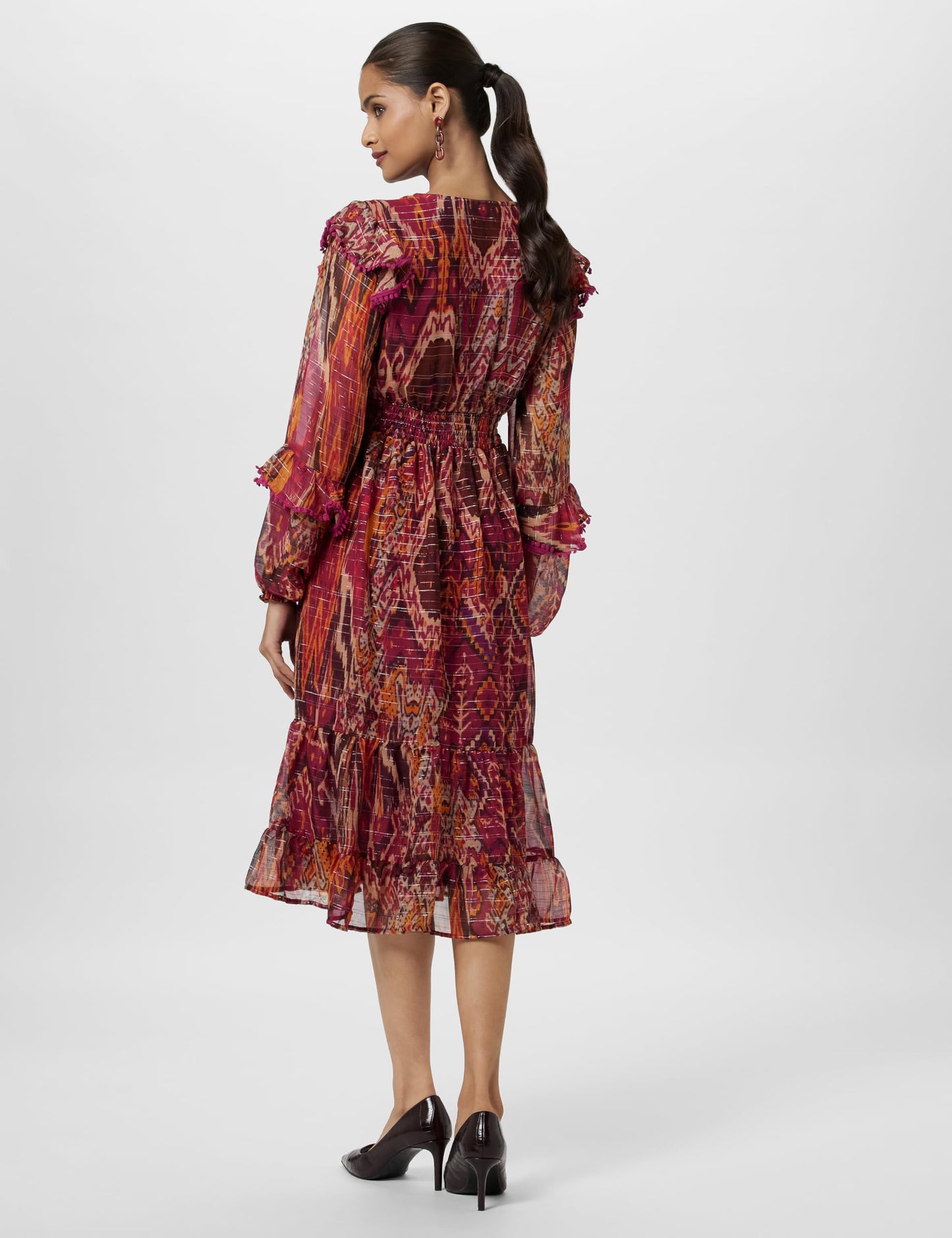ONLY Women Abstract Printed Casual Maroon Midi Dress