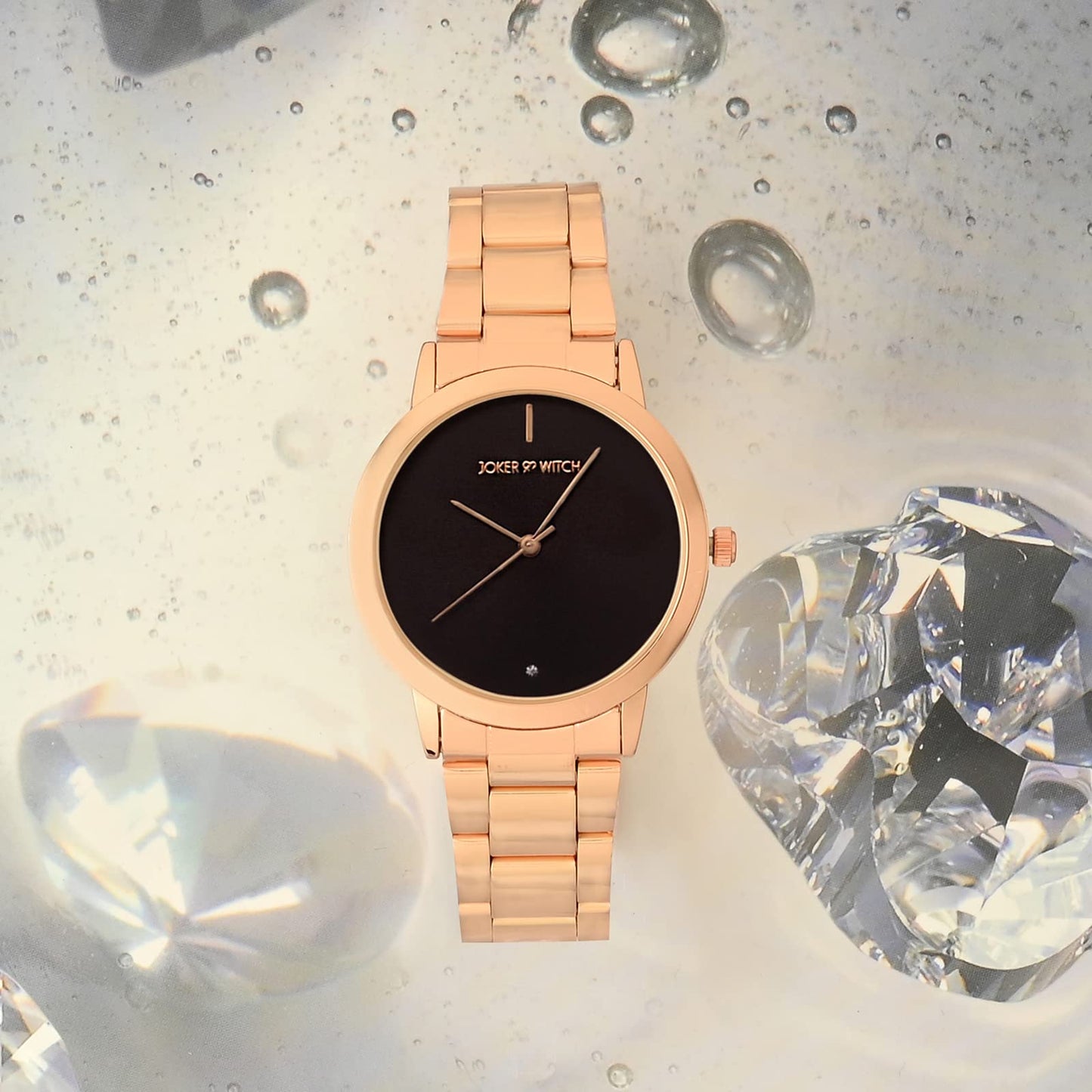 Joker & Witch Midnight Black Dial Rose Gold Stainless Steel Analogue Watch for Women