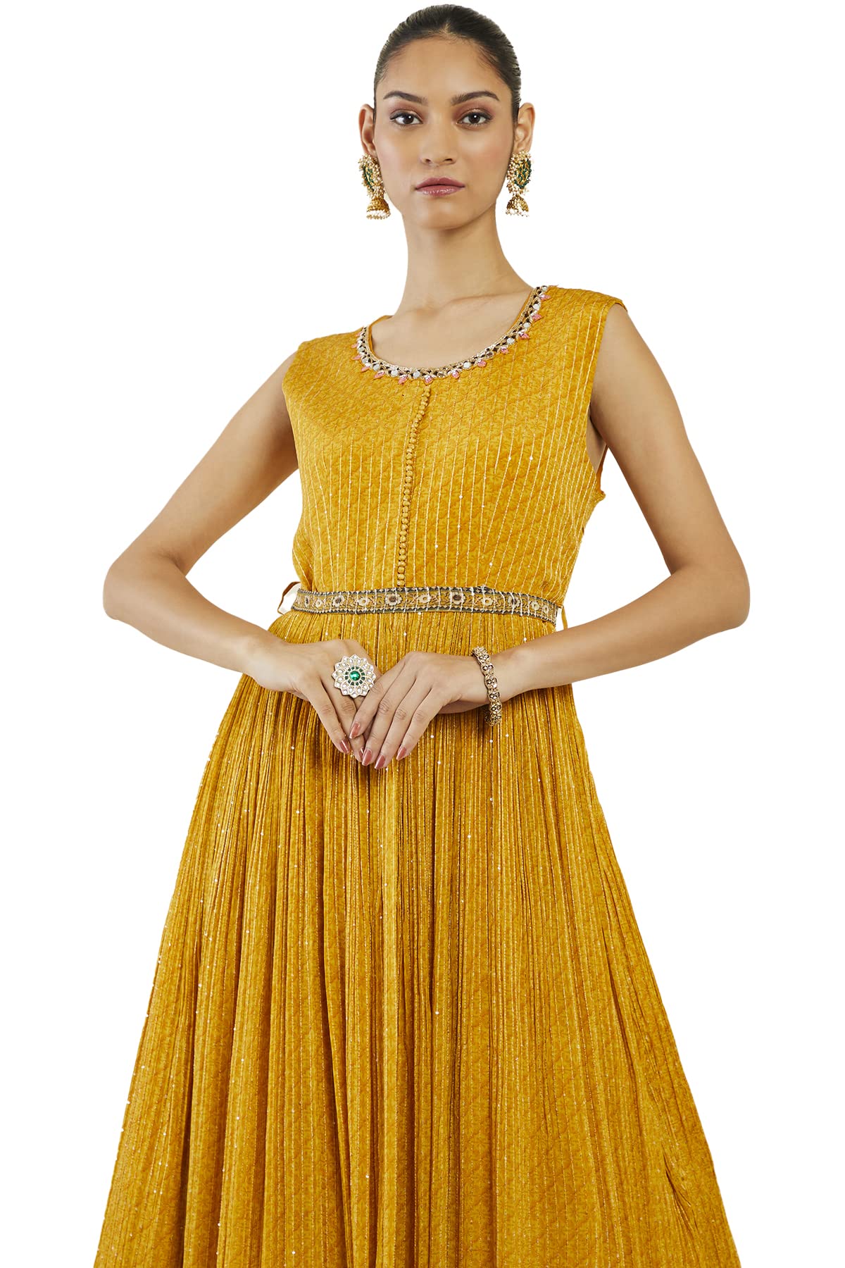 Soch Women Yellow Georgette Embroidered Gown (Yellow_XL)