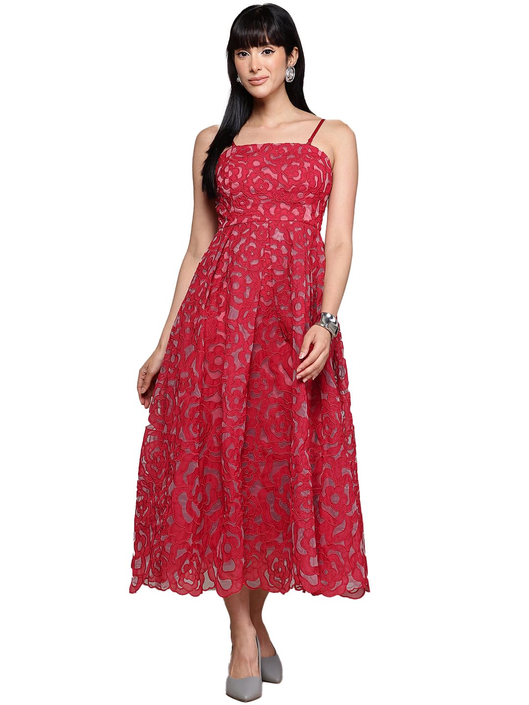 Label RITU KUMAR Red Stella Off-Shoulder Long Dress