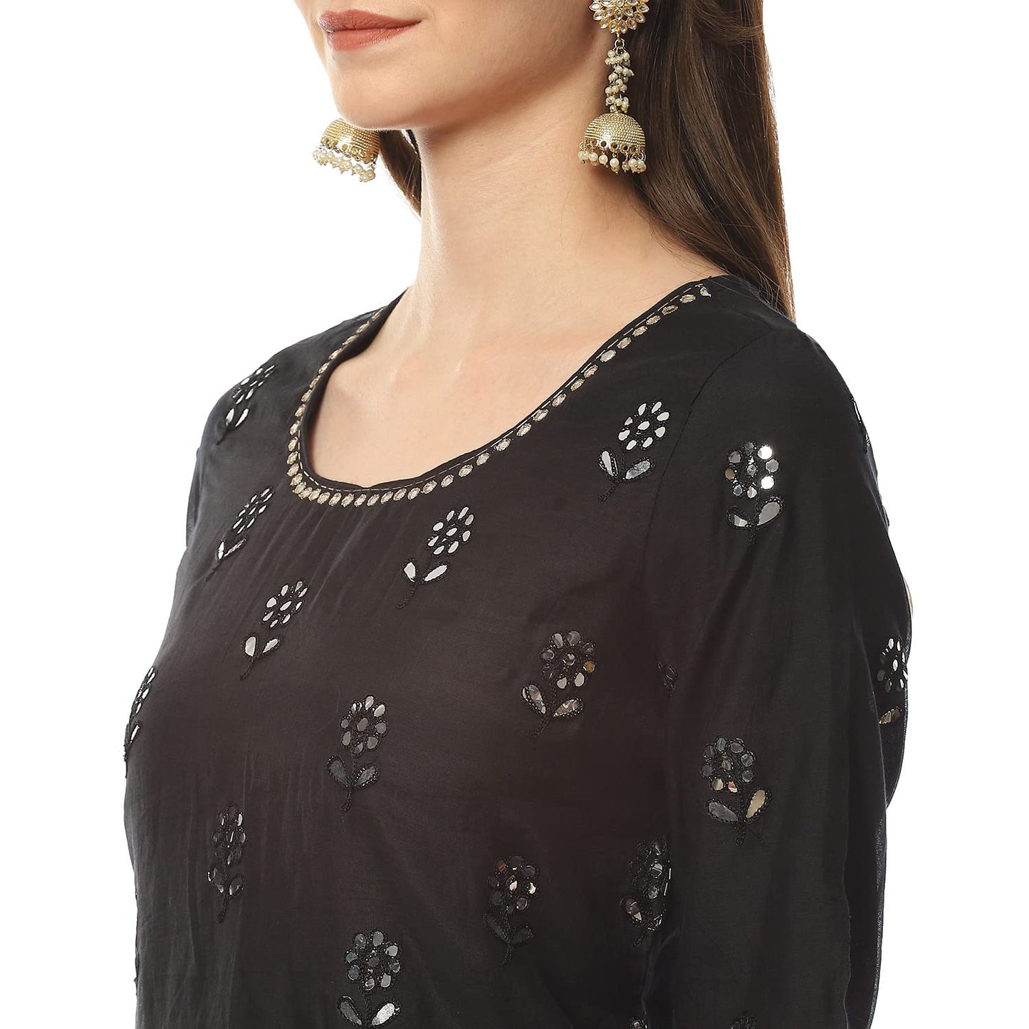 BIBA WOMEN EMBROIDERY RELAXED SALWAR KURTA DUPATTA(SKDKINARI7948_BLACK/WHITE_40)