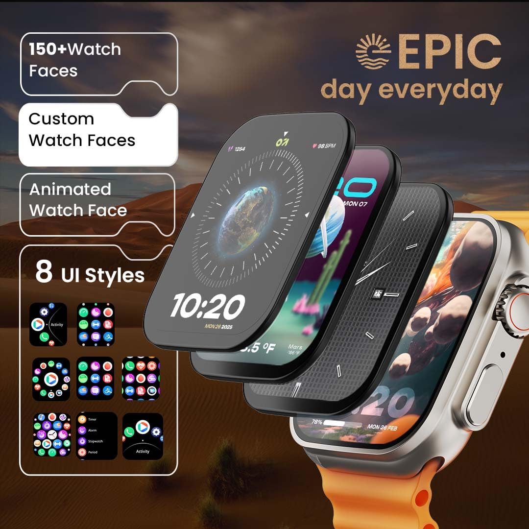 GOBOULT Newly Launched Crown Smart Watch 1.95'' Screen, BT Calling, Working Crown, Zinc Alloy Frame, 900 Nits Brightness, AI Voice Assistant, SpO2 Monitoring, 120+ Sports Mode (Tangerine)