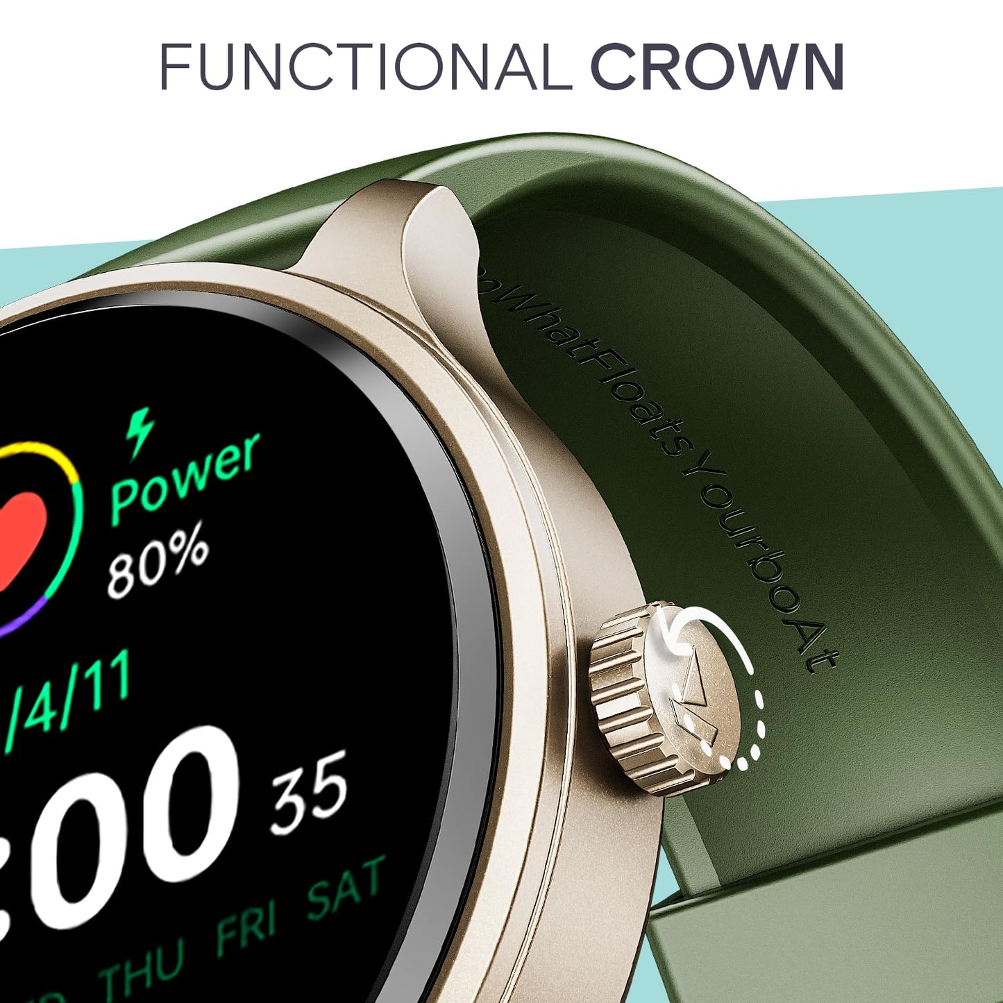 Boat Lunar Discovery Neo, 1.39" (3.5 cm) Round HD Display, Premium Metallic Finish, Animated Watchfaces, 100+ Sports Mode, Bluetooth Calling, Smart Watch for Men & Women (Olive Gold)