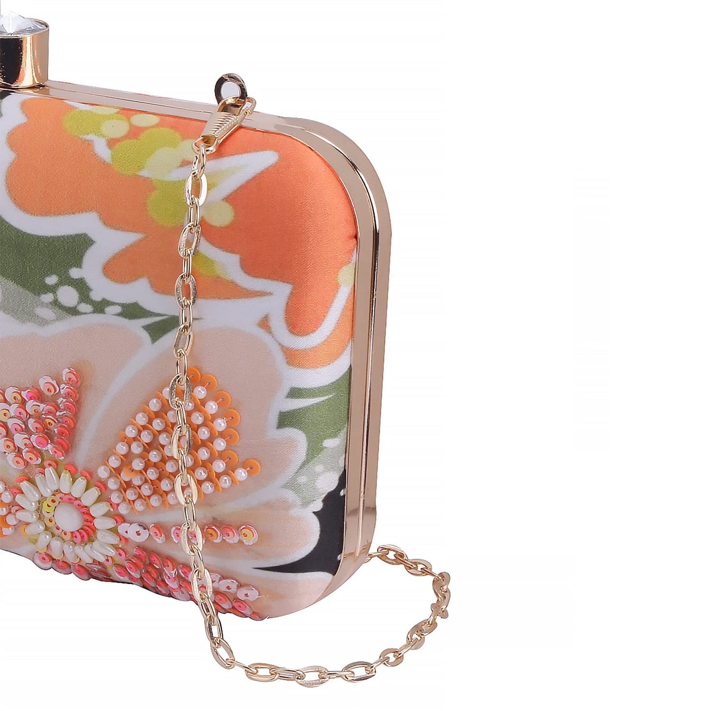 SWISNI Orange orange floral printed embridered clutch II Women's Traditional Designer Clutch For Women & Girls II PRINTED EMBROIDERED CLUTCHES