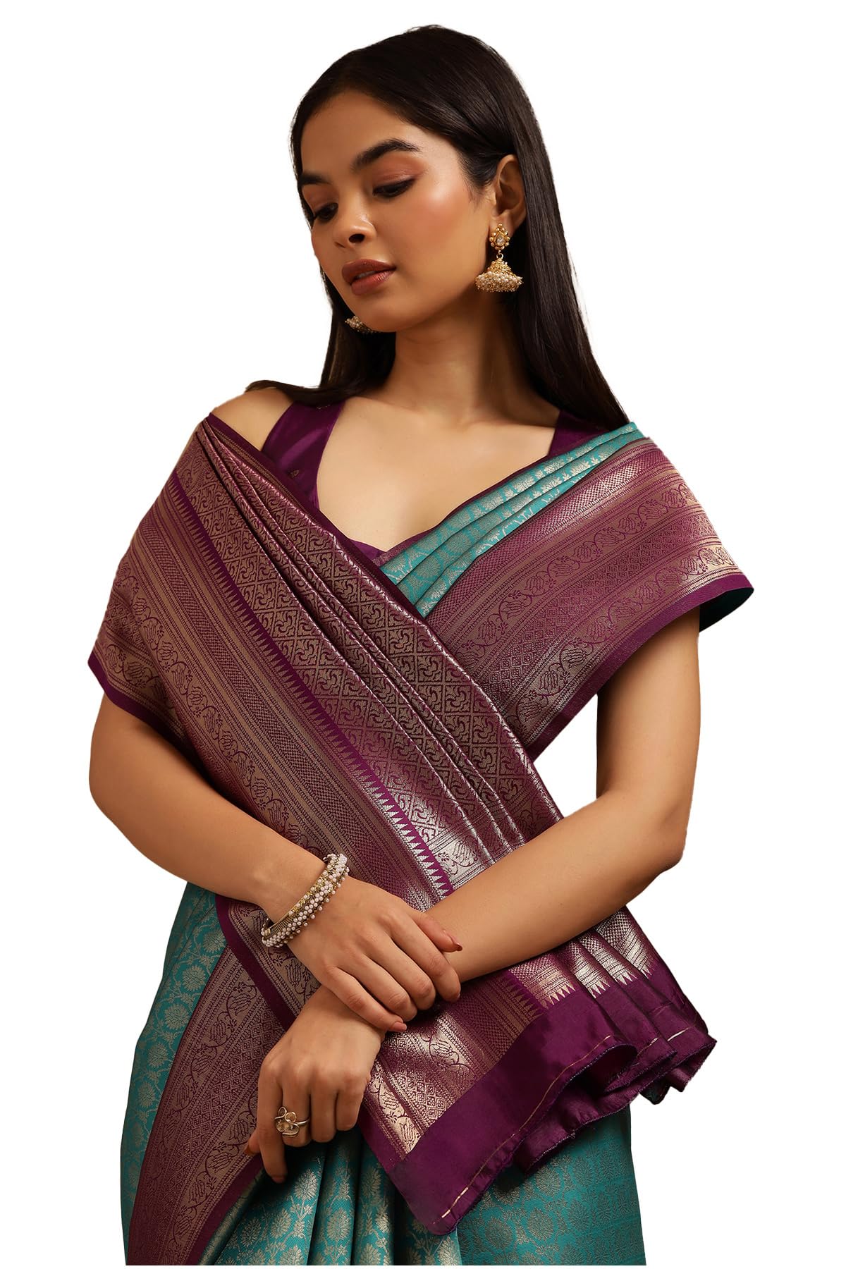 Soch Womens Silk Blend Zari Woven Saree With Zari Woven