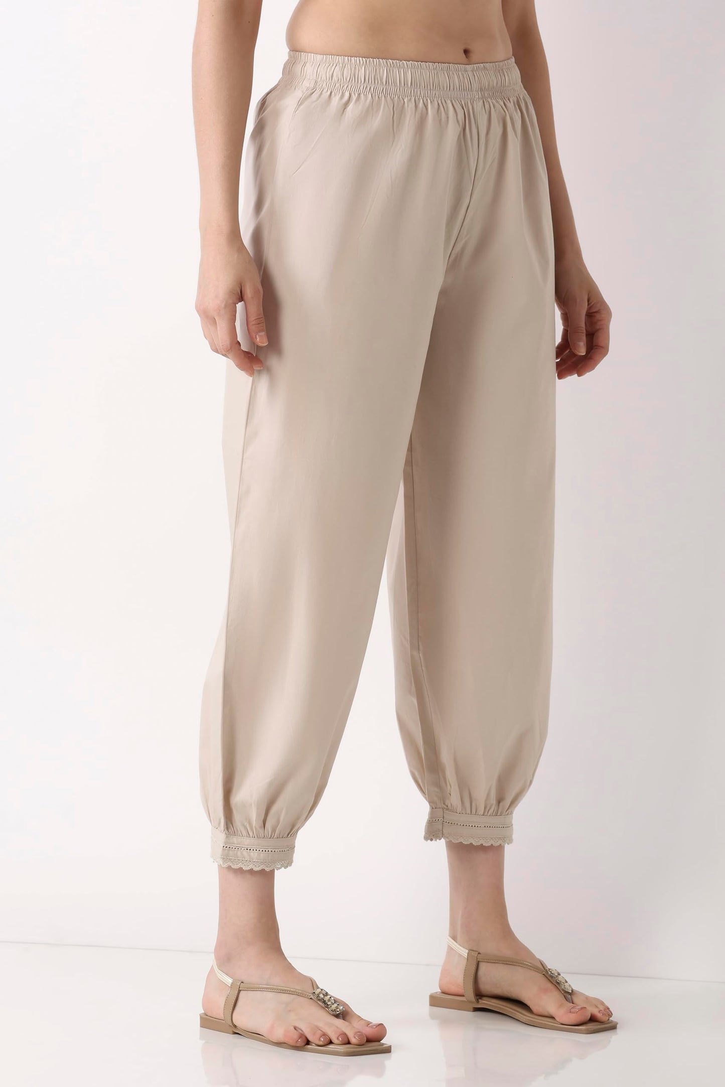 Biba Women Light Beige Cotton Salwar Pants_XL