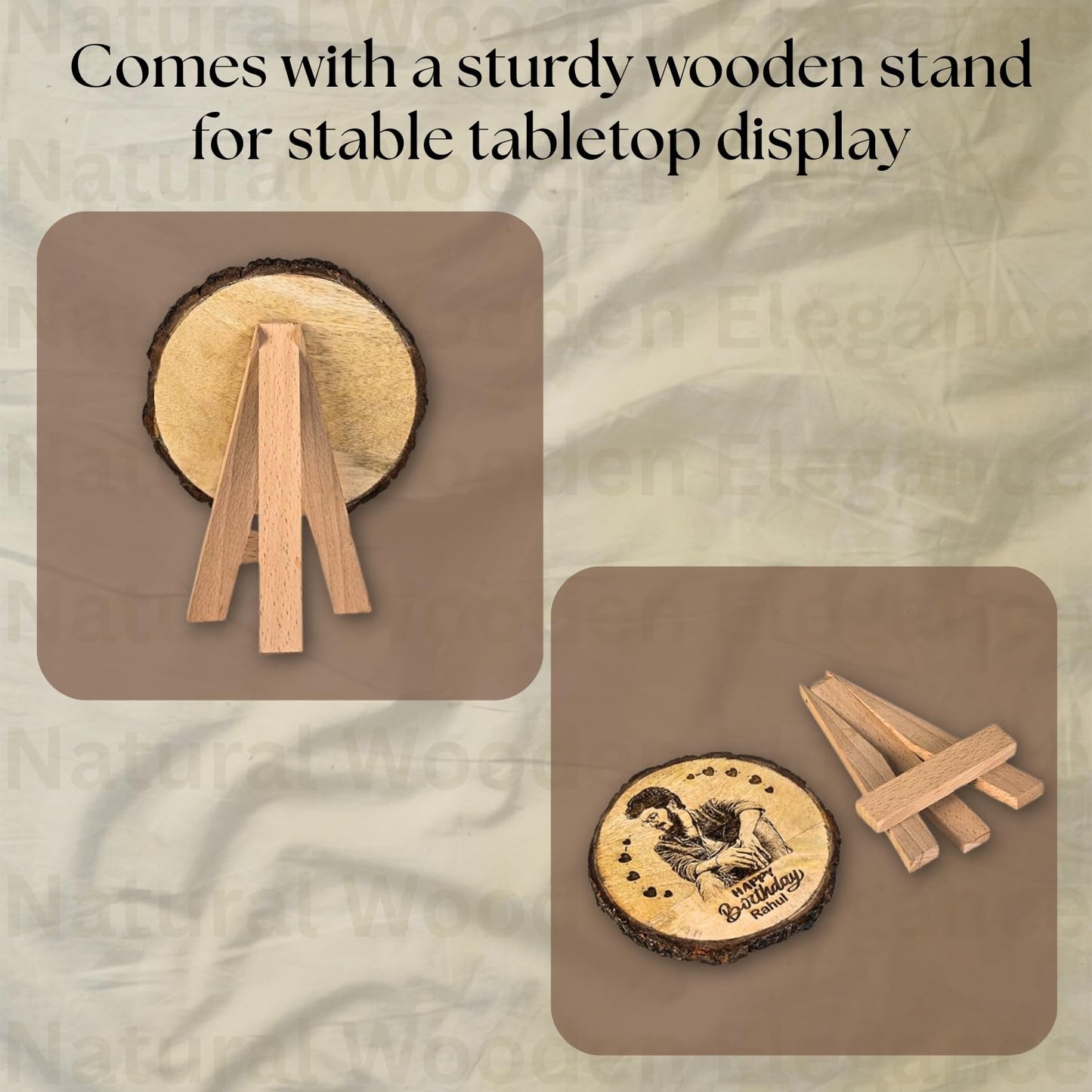 Giftanna Customize Engraved Natural Slice Wooden Round Photo Frame, Personalized Photo Gift For Birthday, Wedding, Real Wood Plaque With Wood Stand, Tabletop_ 5.5X5.5 Inches