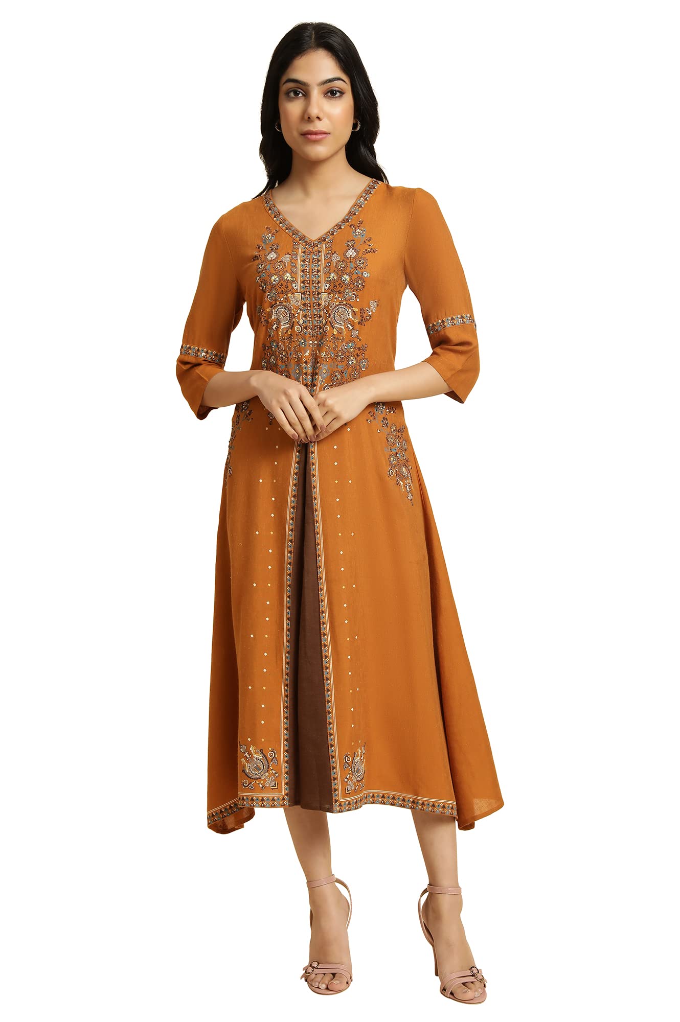 W for Woman Women's Rayon Regular Kurta (23FEW18159G-118737_Mustard_22)