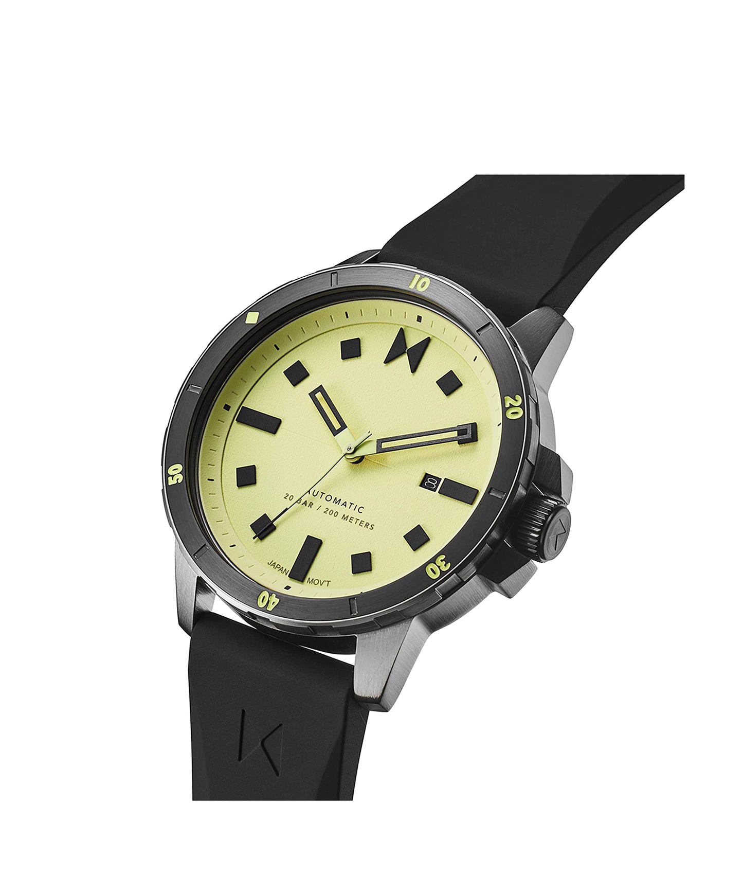 MVMT Silicone Men Minimal Sport Automatic Analog Watch, Yellow Dial, Green Band