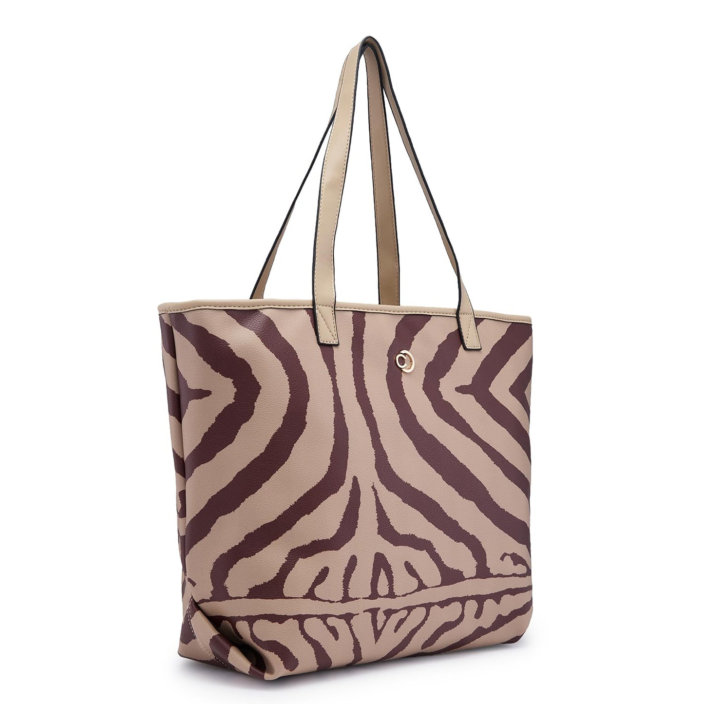 Caprese Zuzu Tote Large Beige – Elegant Shoulder Bag with Abstract Print, Spacious Office Tote, Quick Access Back Zip for Women, Stylish and Functional Design