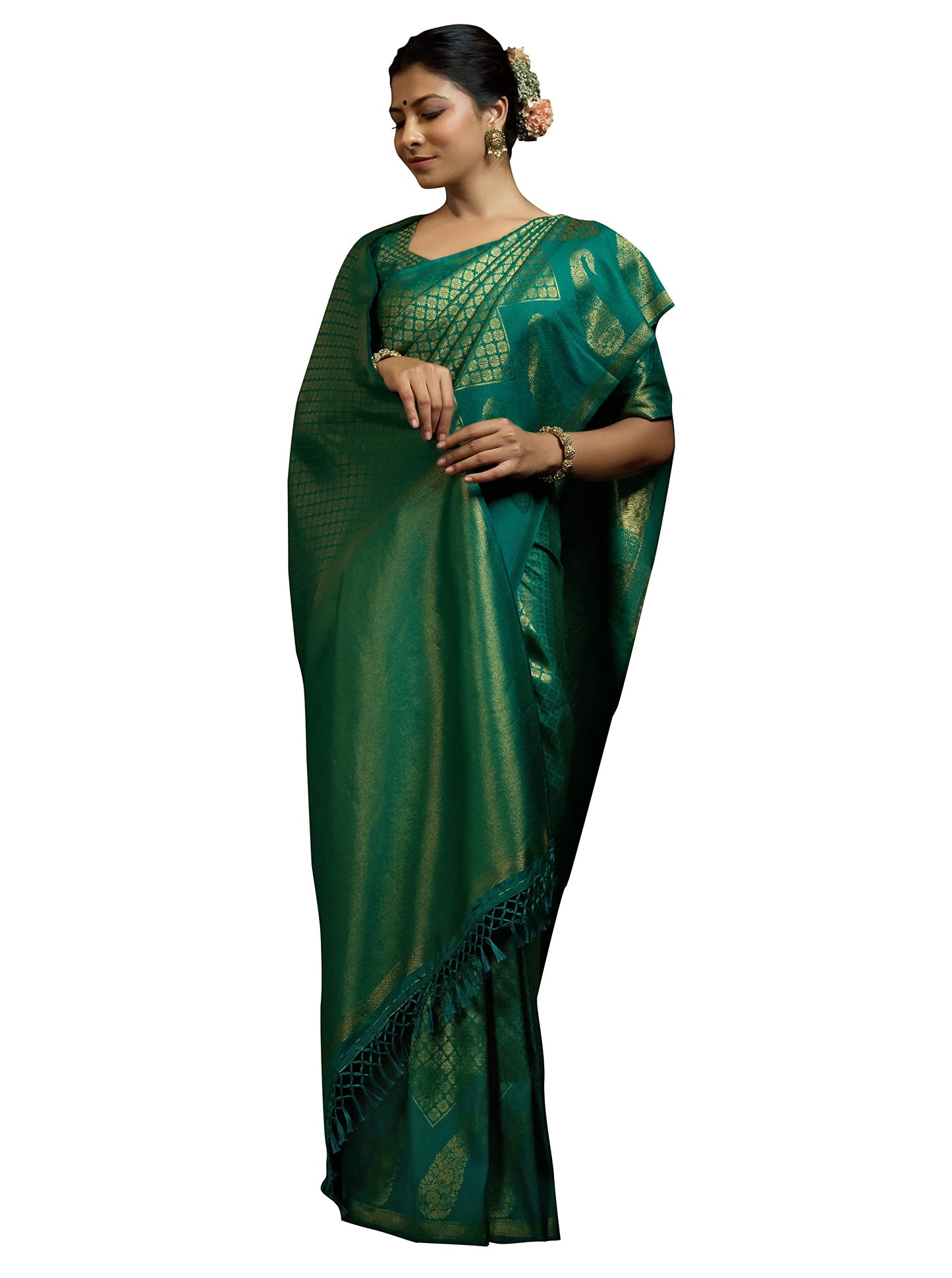 Vardha Women's Kanchipuram Art Saree (Mandakini Silk_Teal Green)