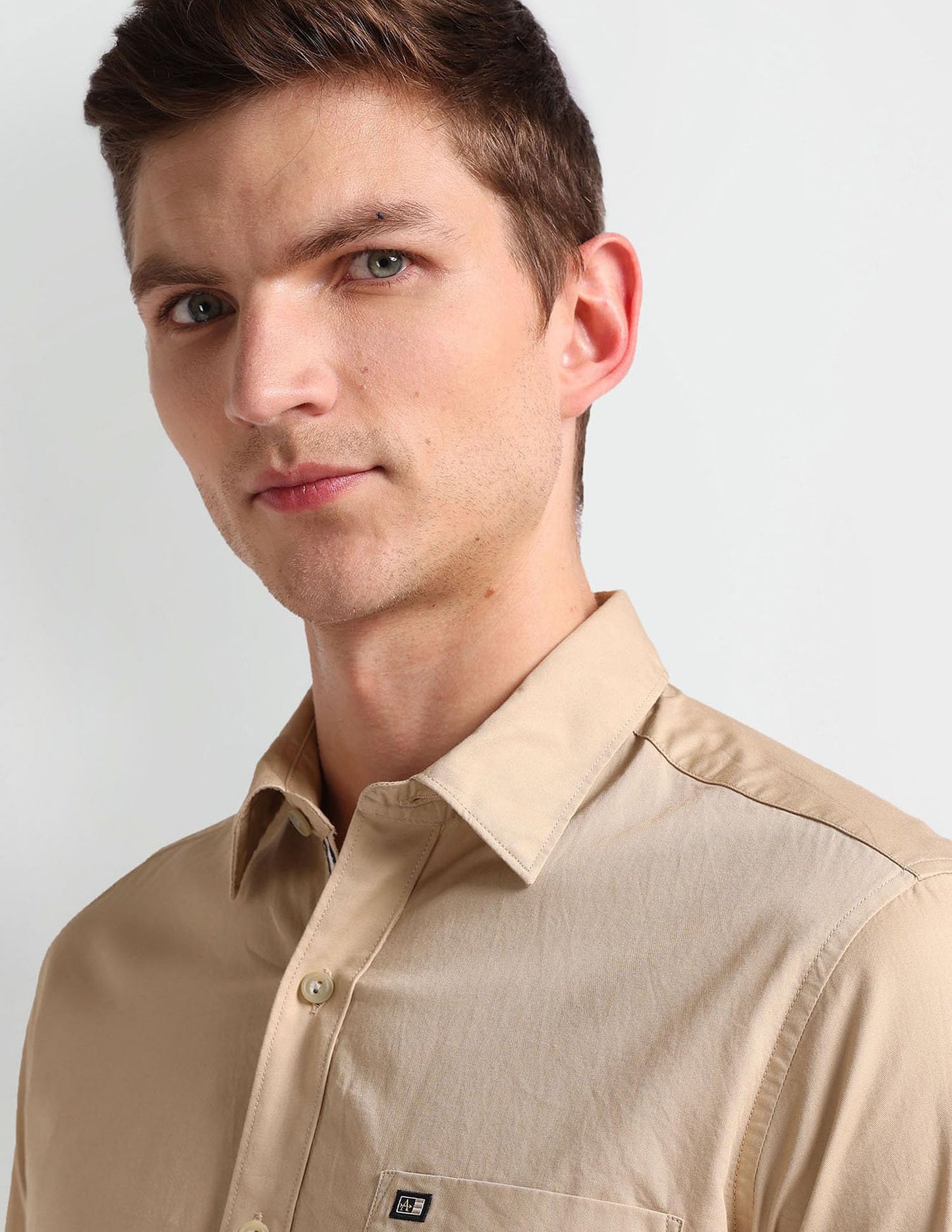 Arrow Manhattan Slim Fit Cotton Shirt Beige