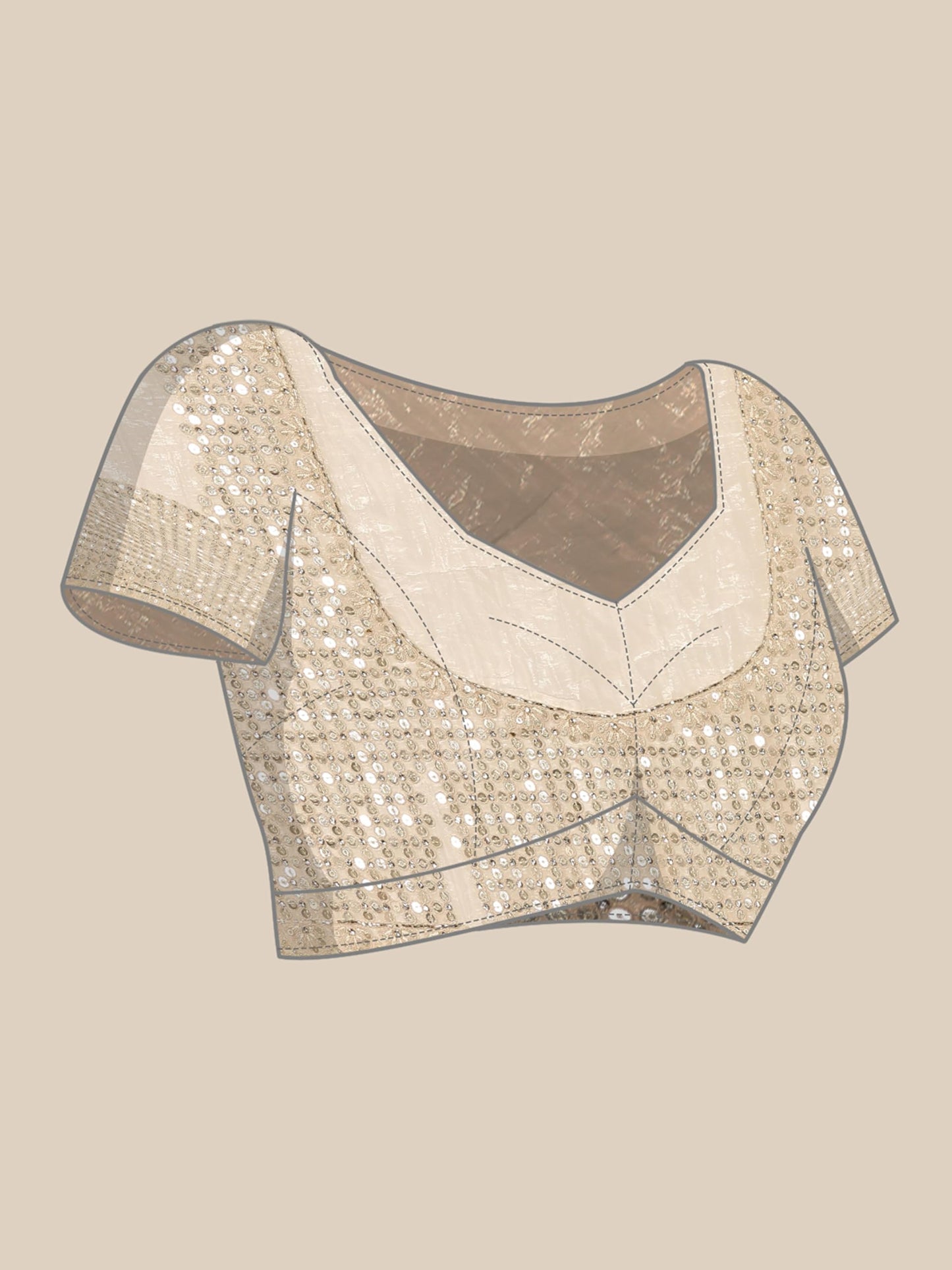 MOHEY Women's Cream Chiffon Hand Embroidered|Moti Work|Stone Work Saree