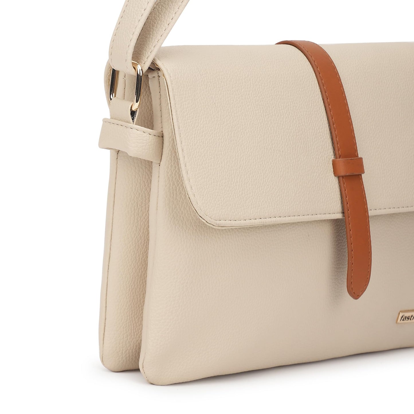 Fastrack Beige Sling | Faux-Leather Women’s Handbag | Sling with Dual Compartments & Utility Pockets