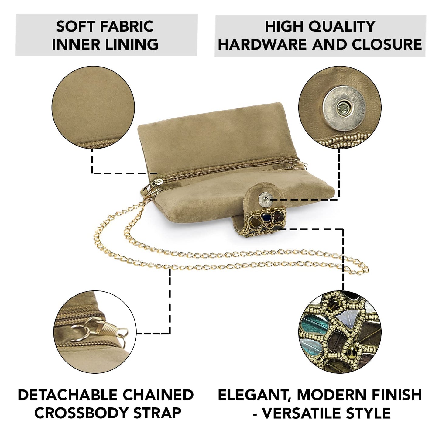 Peora Brown Clutch Purses for Women Handmade Evening Sling Handbag Stylish Bridal Fashion Clutch Bag for Girls (C118BR)