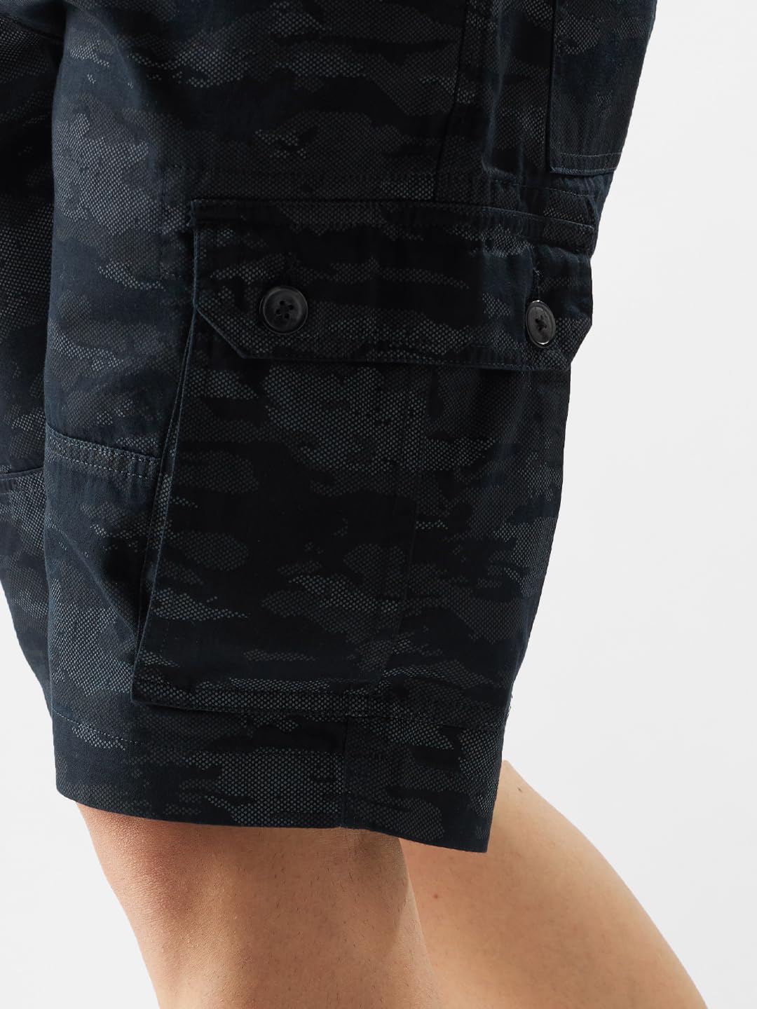The Souled Store Navy Camo Men Regular Fit Cotton Cargo Shorts