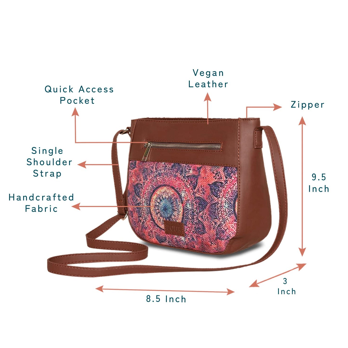 ZOUK Women's Handcrafted Pink Chakra Printed U Shaped Sling Bag