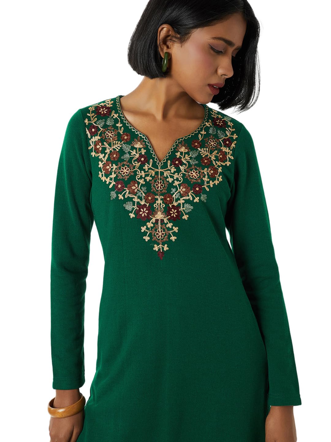 Max Women Embroidered Winter Kurta(Green_S)