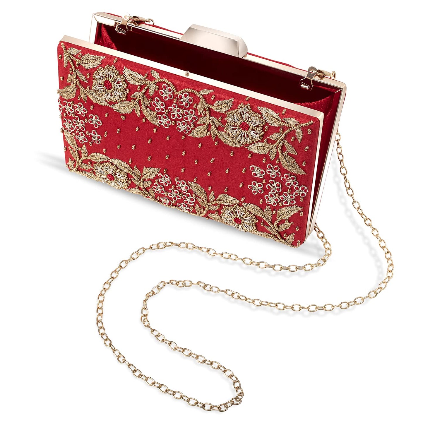 Peora Clutch Purses for Women Wedding Handmade Evening Handbags Party Bridal Clutch (C05R) Red