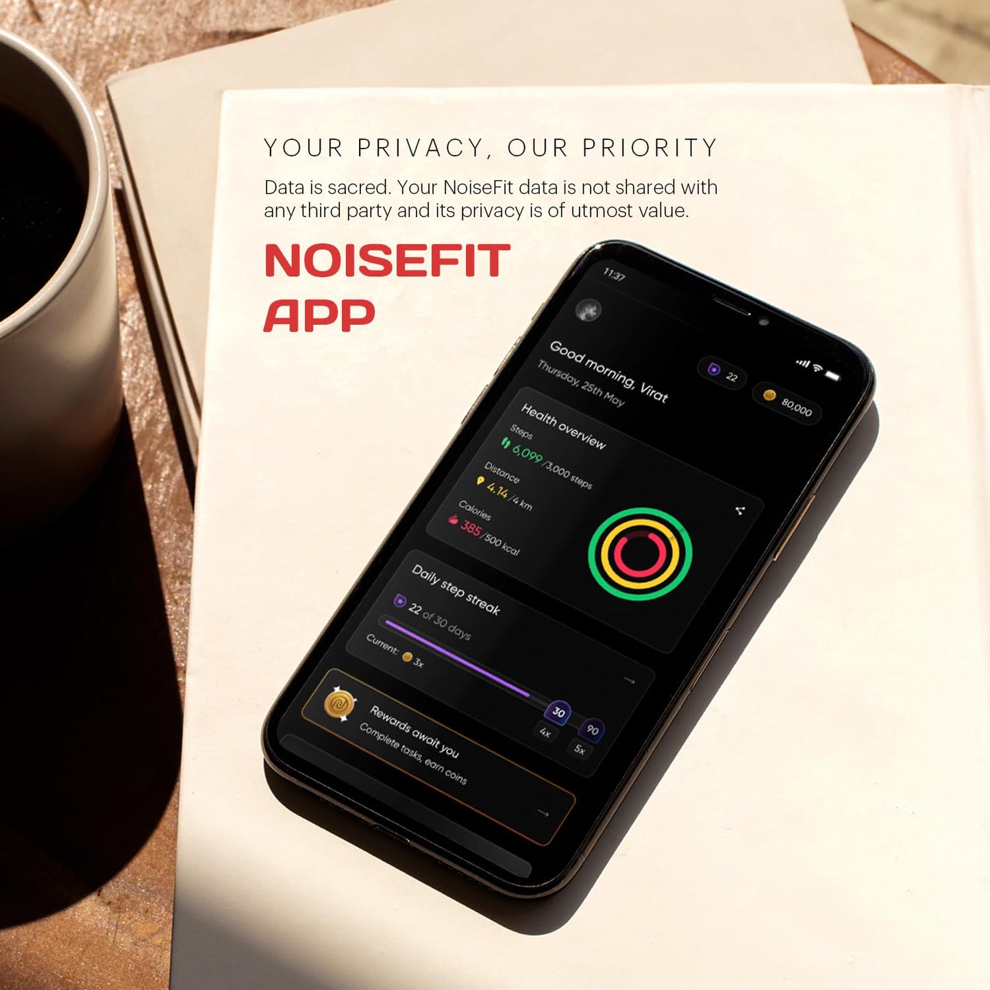 Noise ColorFit Pulse 4 with 1.85" Dynamic AMOLED Display, 600 Nits Brightness, BT Calling Smart Watch, Premium Build, 7 Days Battery Life, 24*7 Heart Rate & Sleep Tracking on NoiseFit App (Jet Black)