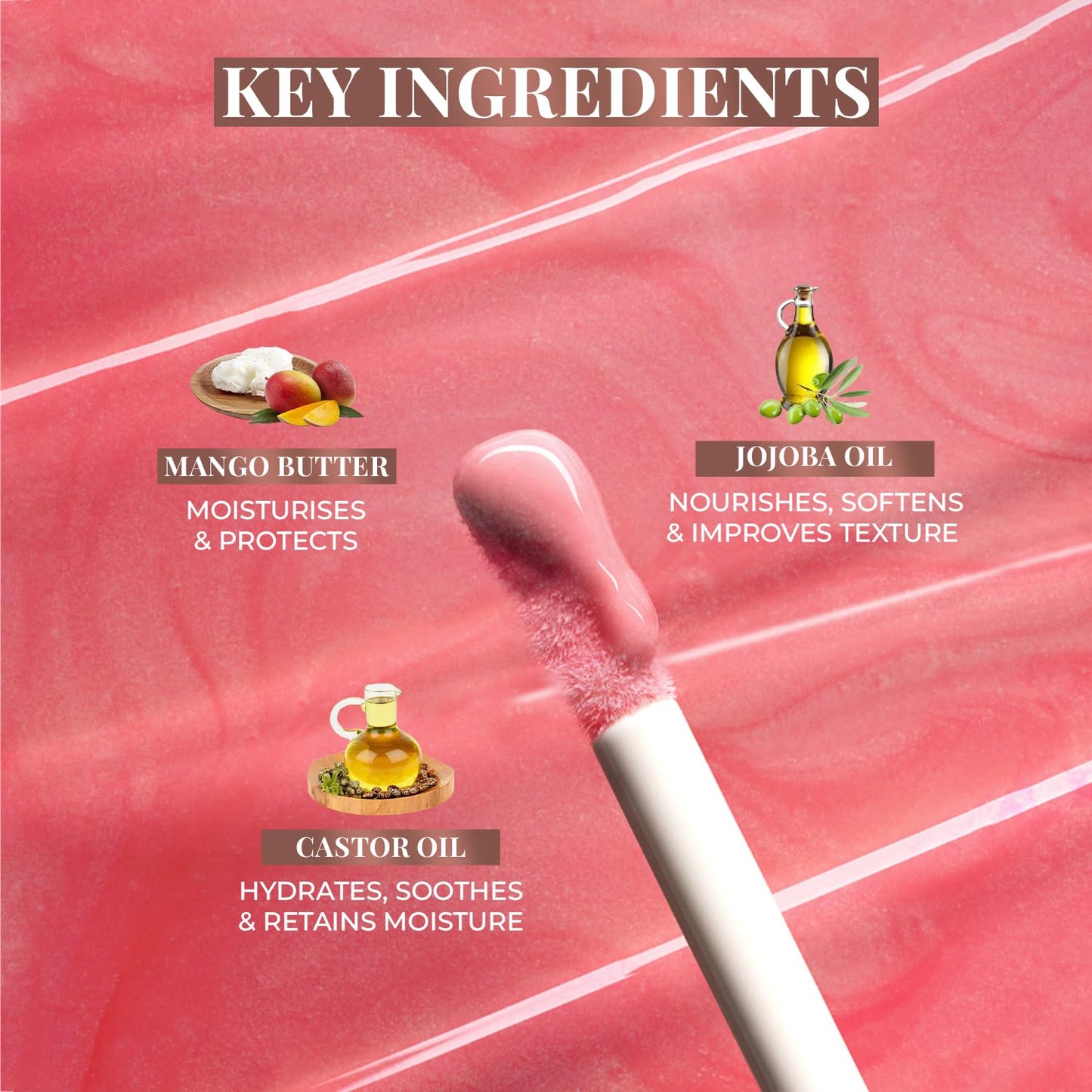 Just Herbs Serum Infused Lip Gloss for Women, Lighweight Non-Sticky High Glossy Moisturizing and Hydrating Lip Gloss 3 ml (Peony Pearl)