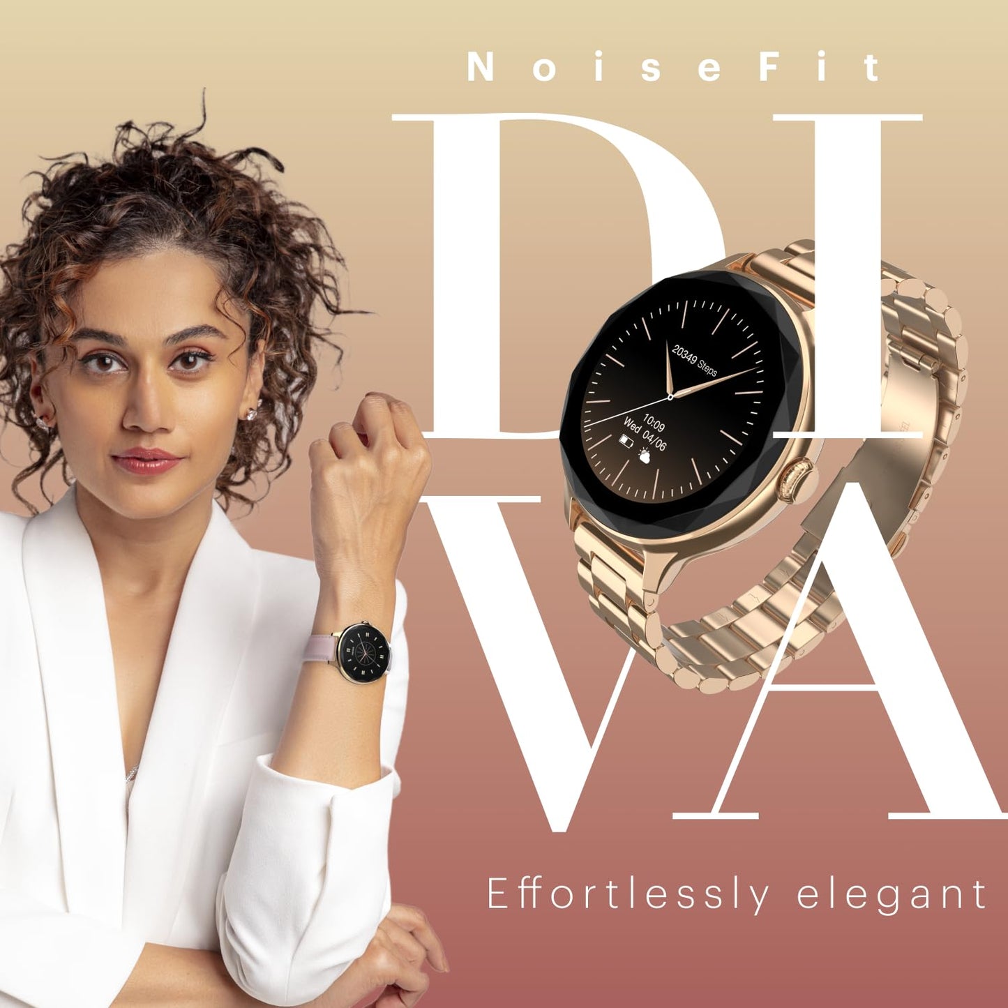 Noise Diva Smartwatch for Women with Diamond Cut Dial, Glossy Metallic Finish, AMOLED Display, New Metal Straps, 100+ Watch Faces, Female Cycle Tracker Smart Watch for Women (Metallic Silver)