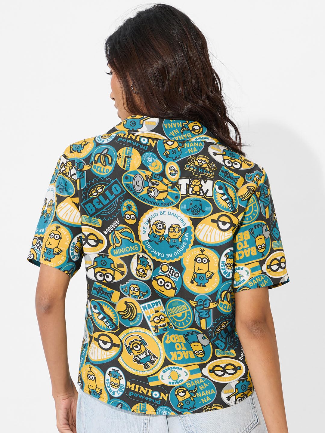 The Souled Store Official Minions Originals: Too Loud Women and Girls Short Sleeves Collared Neck Button Front Multicolor All Over Printed Rayon Regular Fit Holiday Shirts