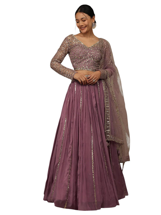 Zeel Clothing Women's Georgette Semi-stitched Sequins Zari Embroidered Lehenga Choli With Dupatta (7090-Pink--Lehenga-Choli-Latest; Free Size) (Pink)