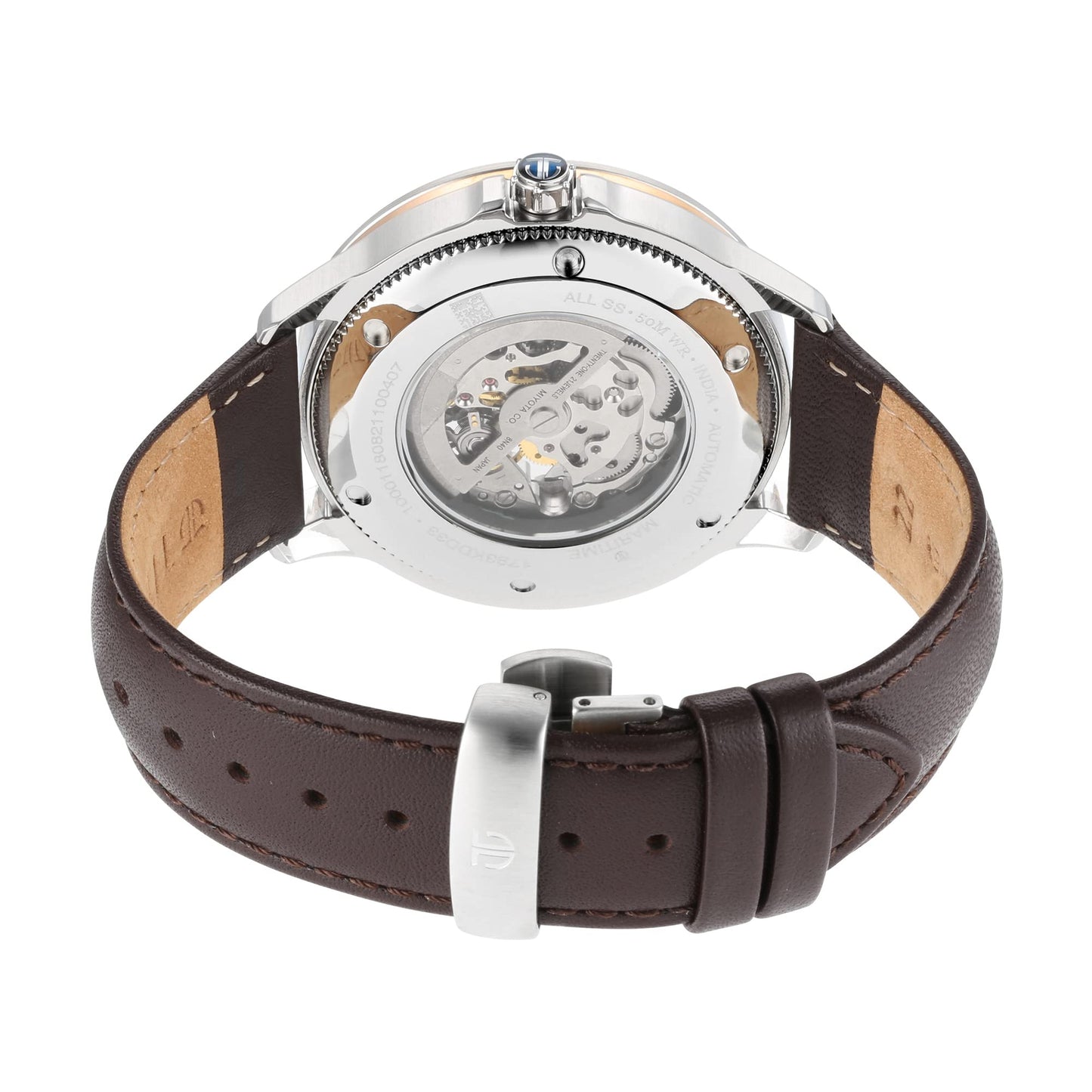 Titan Maritime Automatic Anthracite and Brown Bi-Colour Dial Brown Leather Strap Watch for Men - NT1793KL02