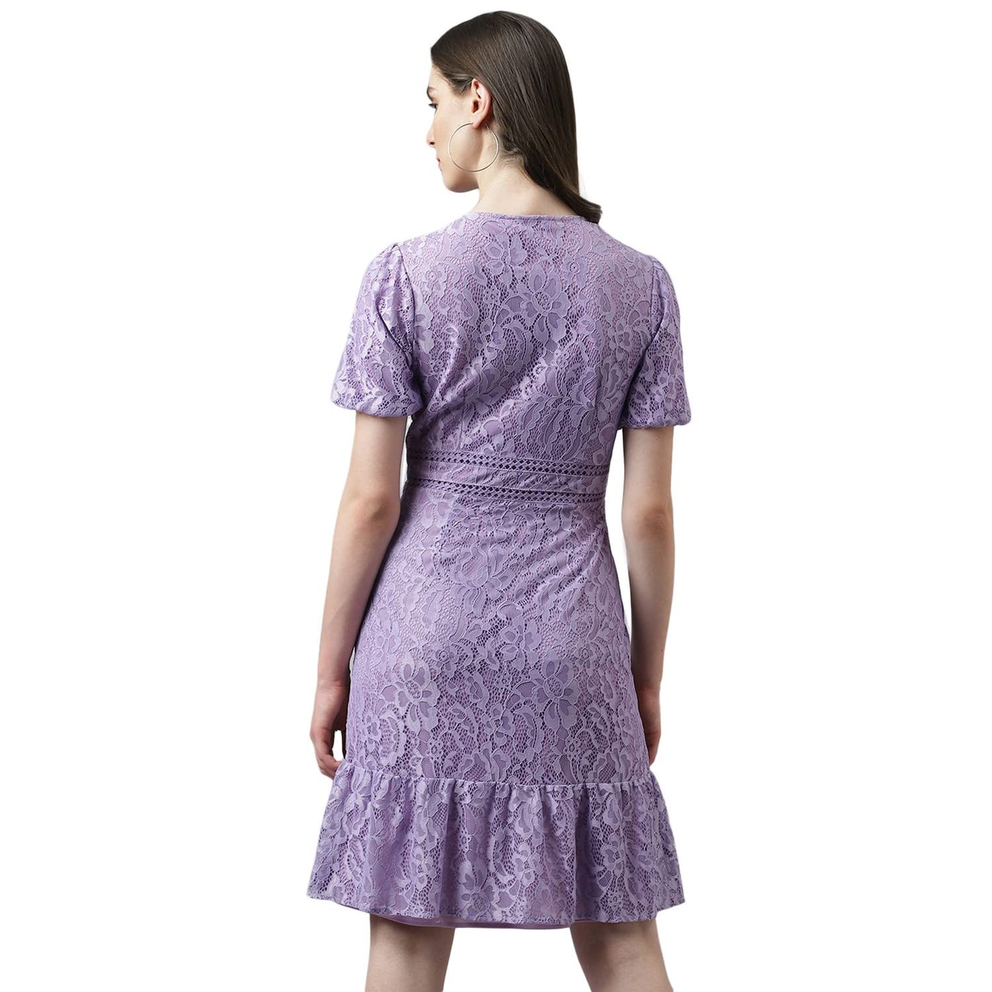 Latin Quarters Women's Lilac Self Design Lace Ruffle Short Dress_2XL