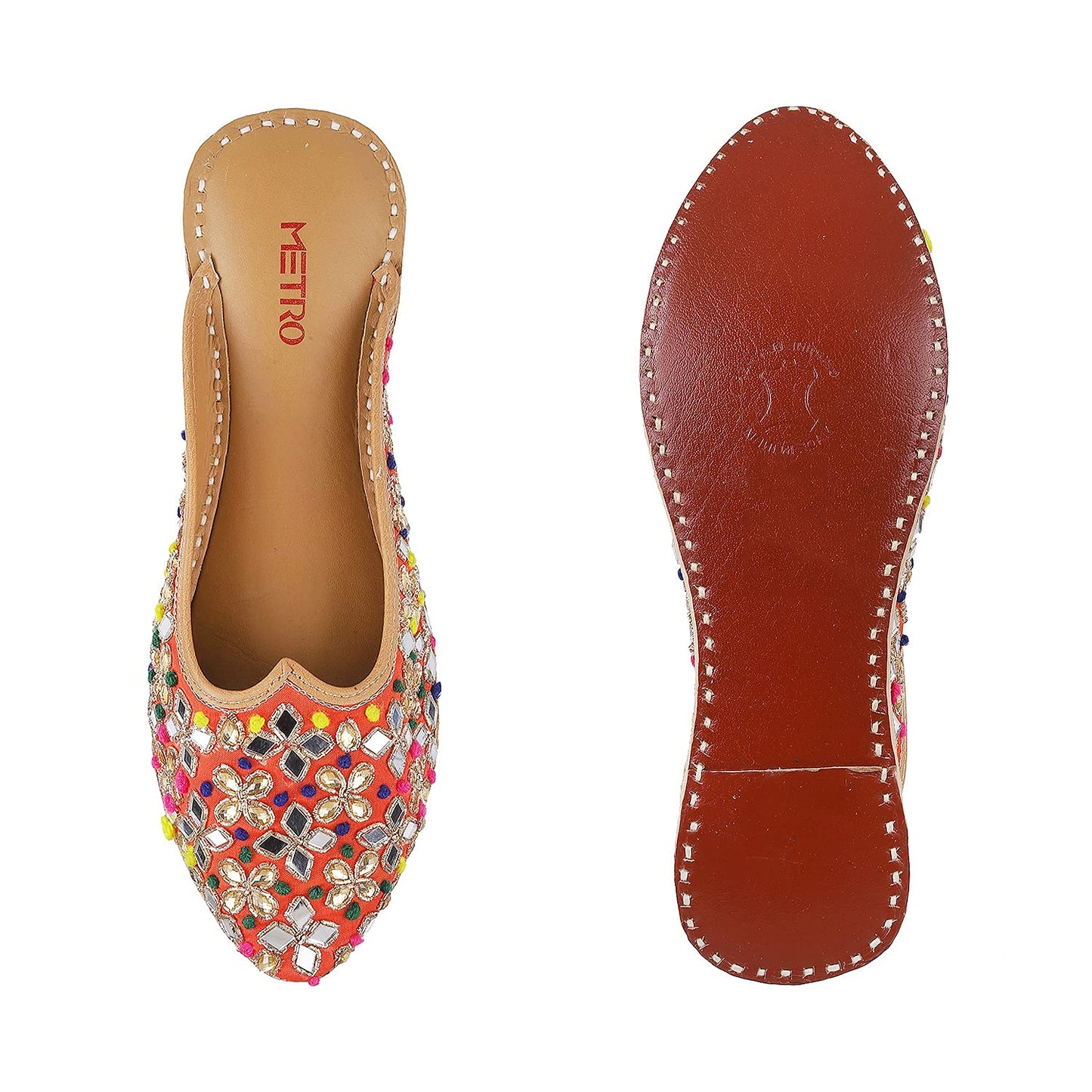 Metro Womens Synthetic Red Mojaris (Size (3 UK (36 EU))