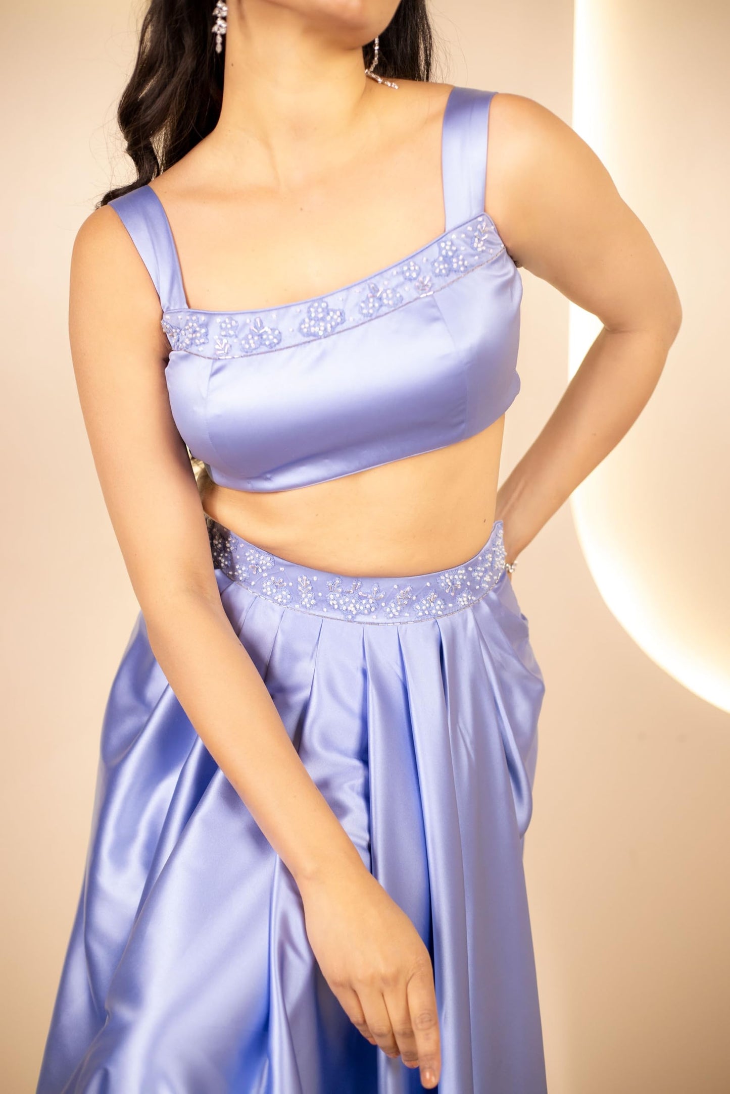 The Behruz Theory Embellished Blouse with Drape Skirt & Shrug | Elegant Drape Skirt | Modern Fusion Wear | Premium Fabrics | Perfect for Special Events | Party wear dress