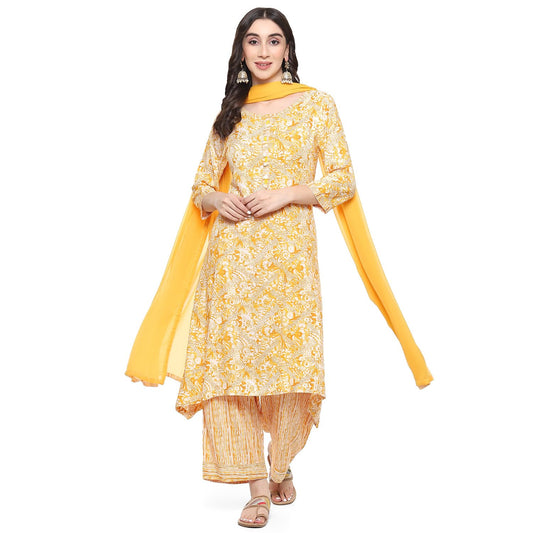 BIBA Women PRINTED STRAIGHT KURTA SALWAR KURTA DUPATTA(SKD9677_YELLOW_38)