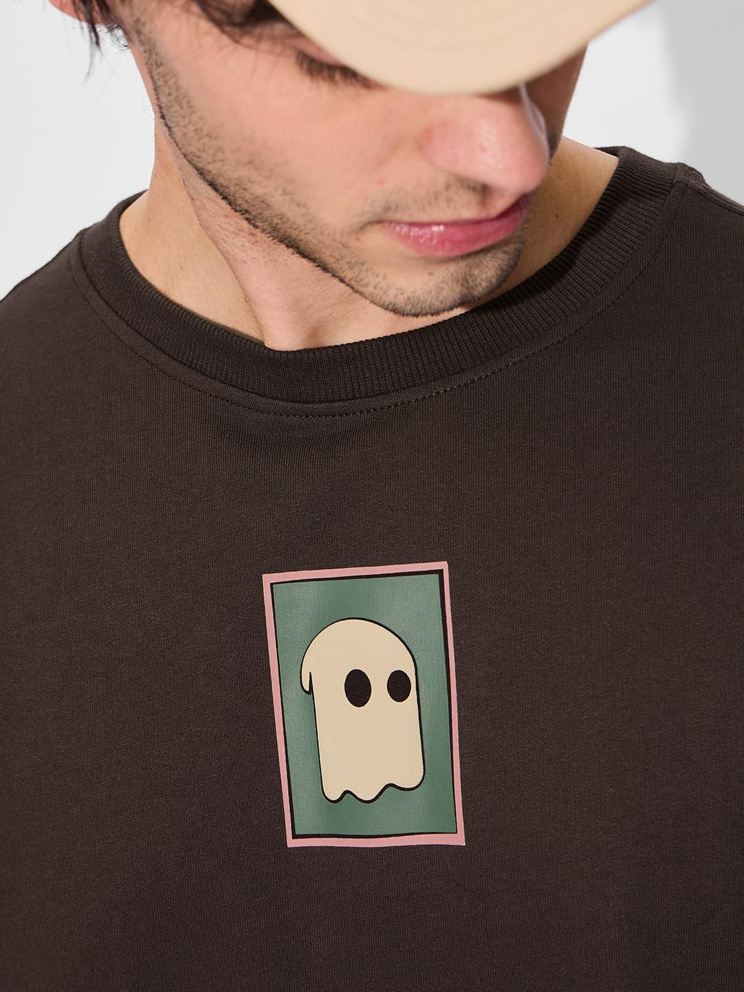 The Souled Store Poster Men and Boys Short Sleeves Round Neck Brown Graphic Printed Cotton Oversized T-Shirts