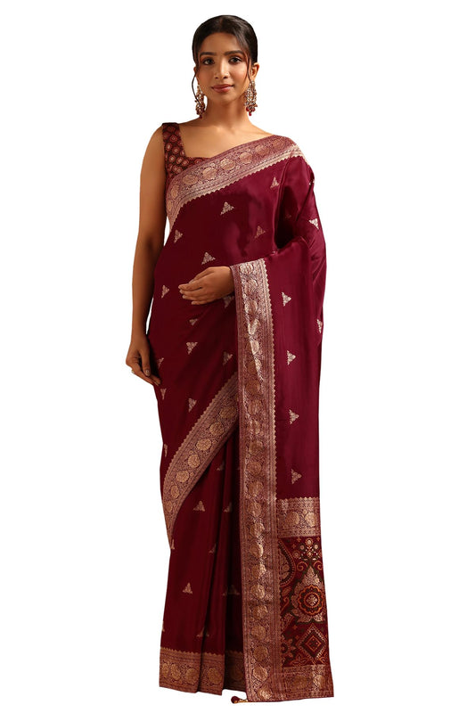 Soch Womens Wine Dola Silk Woven Design Saree