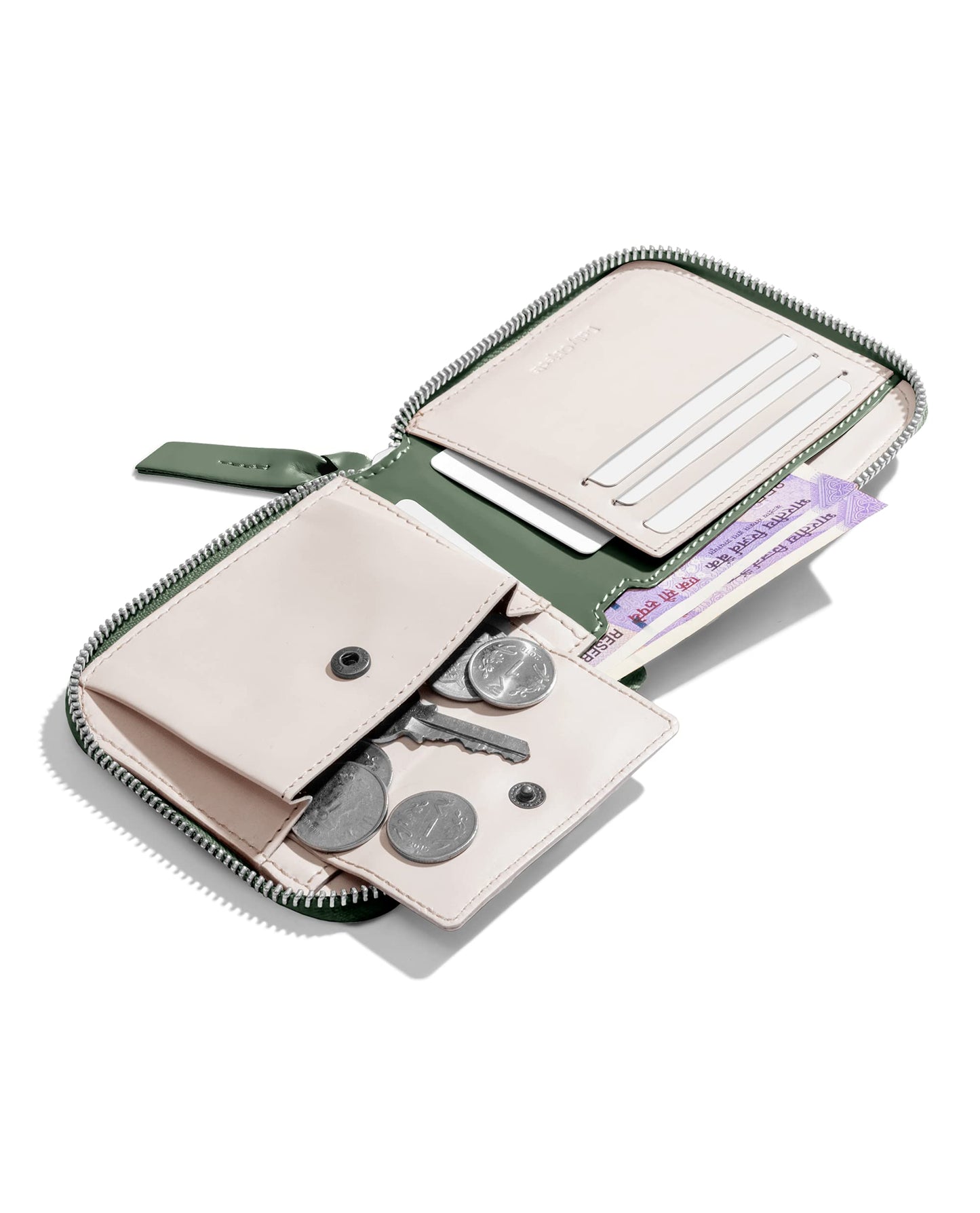 DailyObjects Sap Green Women's Zip Wallet | Made with Vegan Leather Material | Carefully Handcrafted | Holds up to 8 Cards | Slim & Easy to Fit in Pocket | Coin Pocket with Button Closure