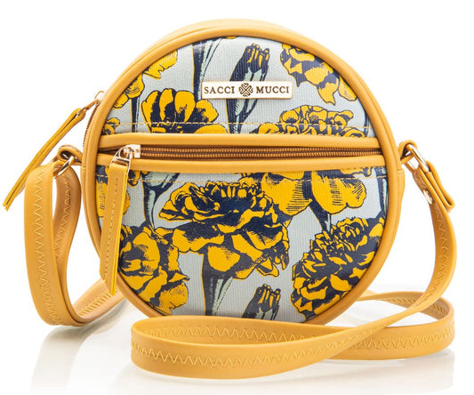 SACCI MUCCI Round Sling Crossbody Bag for girls and women | Vegan leather, Stylish, Sturdy Sling bags for women girls (Mustard-Marigold)