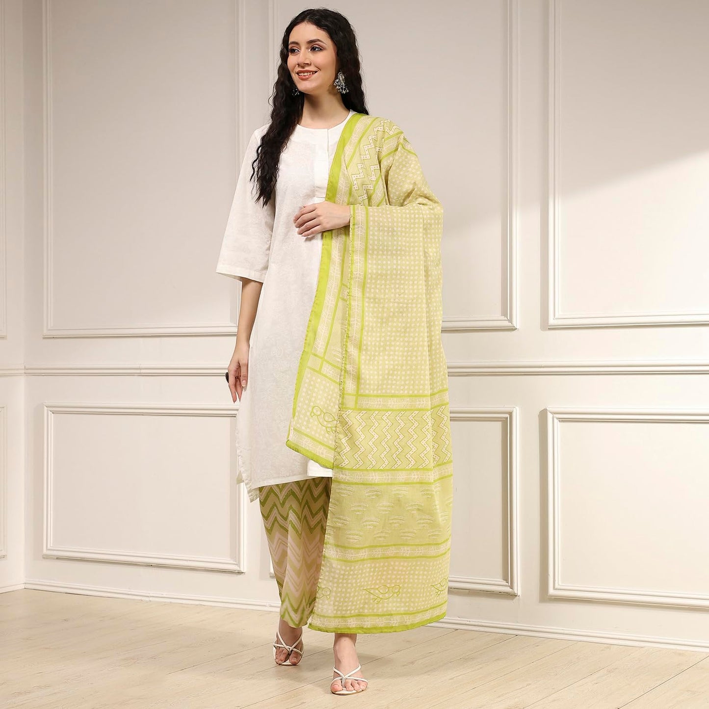 Biba Women's Green Cotton Straight Suit Set