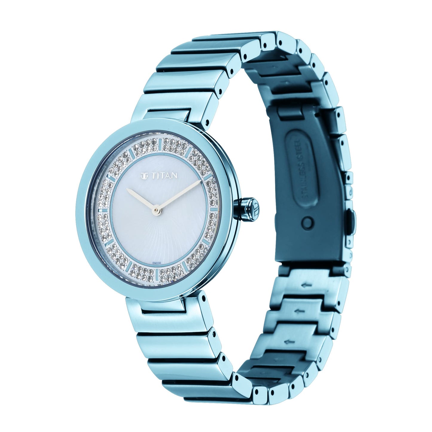 Titan Quartz Analog Blue Dial Stainless Steel Strap Watch for Women-NS95162QM02