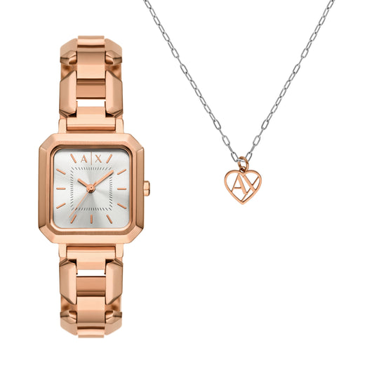 Armani Exchange Pink Quartz Stainless Steel Watch AX7167SET