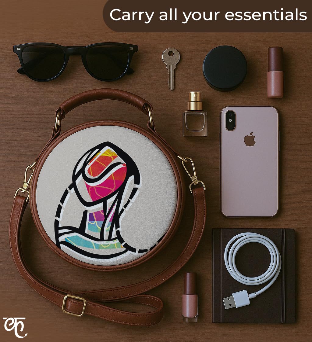 Kalankit Round Sling For Women | Girls Crossbody Bags | Side Bags With Adjustable Strap | Travel Box Sling Bags | Colourful Human