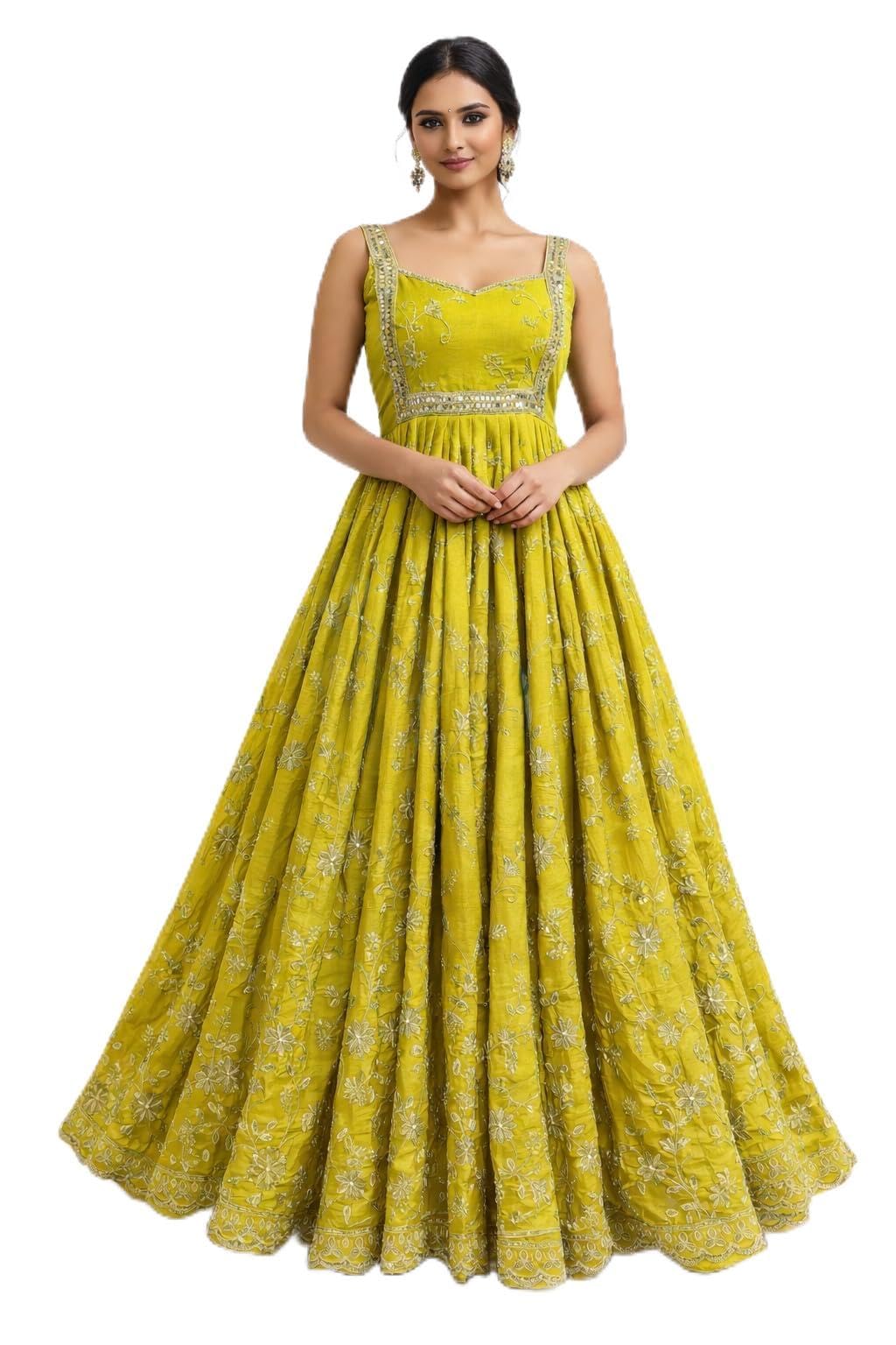Pistachio Green Anarkali Gown with Embroidered Elegance and Festive Royal Heritage Charm for Celebrations, Traditional Indian Ethnic (in, Alpha, S, Regular)