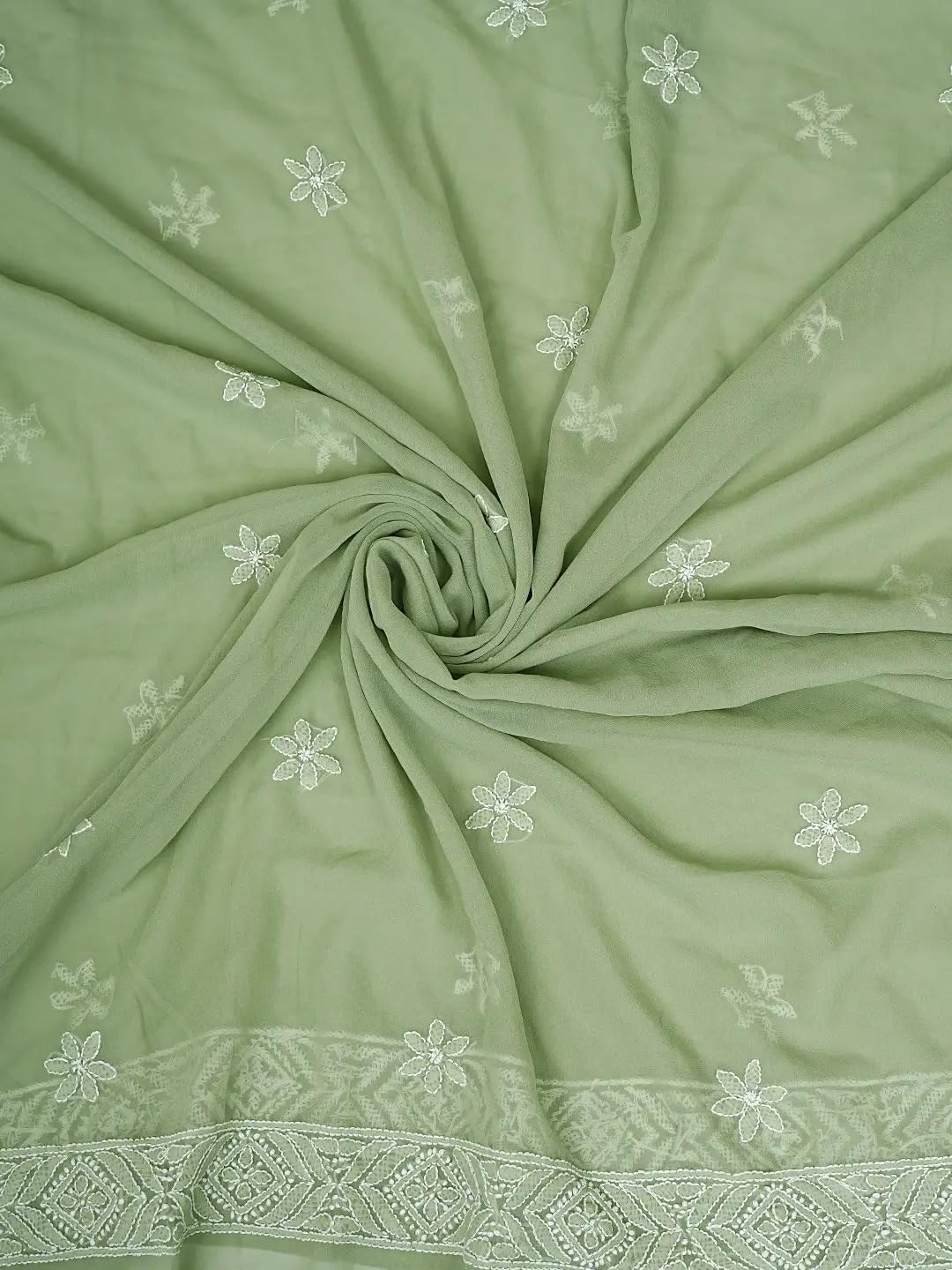 Ada Hand Embroidered Lucknowi Chikankari Unstitched Georgette Dress Material Suit Piece with Dupatta for Women 01A867806 Moss Green