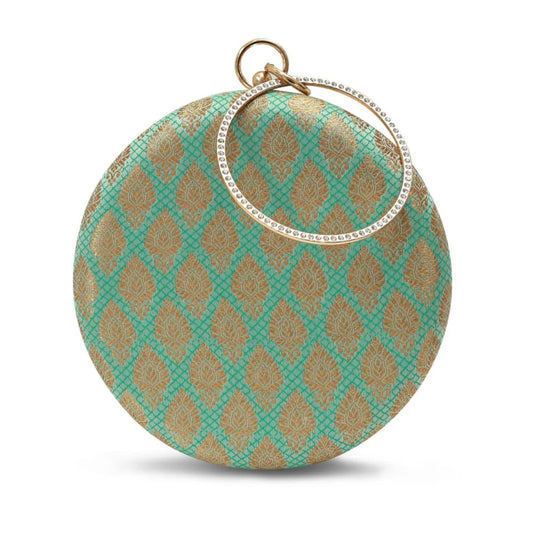 THE TAN CLAN Classic Green Round Clutch Purses Luxury Handbags Bag for Women – Elegant Evening Handbag, Stylish Purse with Magnetic Closure