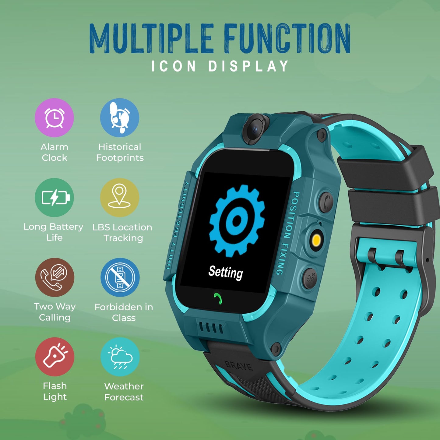 Punnk Funnk® Q18 Present Smart Kids LBS Location Tracking Watch with Voice Calling, SOS, Remote Monitoring, Camera, Geo-Fencing Function (Ocean Green)