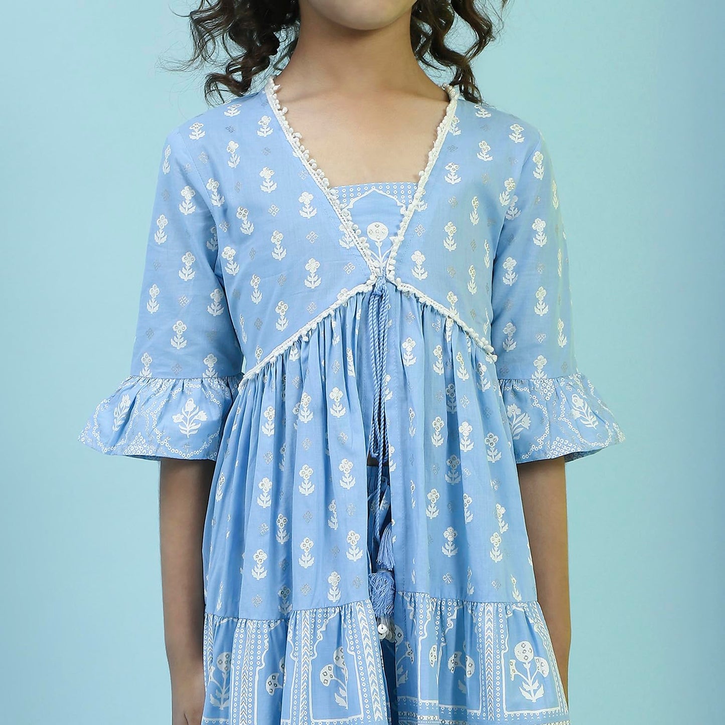 Biba Girl's Cotton Kurta, Bottom (KWFLPRT6425SS25POWBLU_Powder Blue