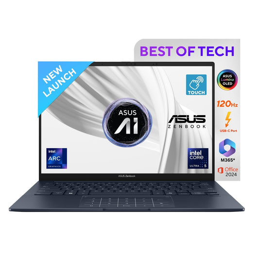 ASUS Zenbook 14,Intel Core Ultra 5 (Series 2),Thin & Light(Intel Arc iGPU/16GB/1TB/3K OLED Touch screen/14/120Hz/Windows 11/M365 Basic (1Year)*/Office Home 2024/Ponder Blue/1.28 kg) UX3405CA-PZ162WS